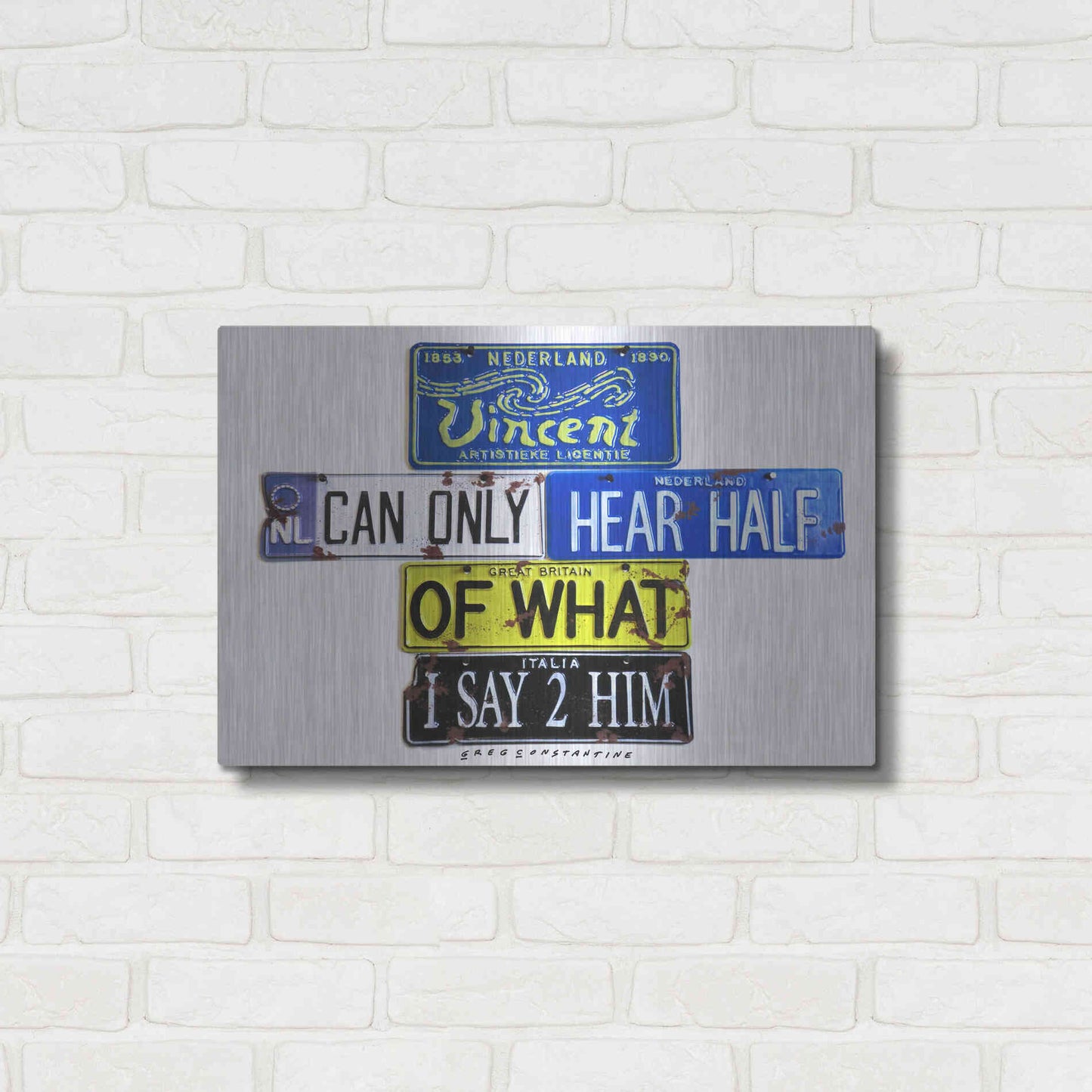 Luxe Metal Art 'Vincent Hears Half' by Gregory Constantine, Metal Wall Art,24x16