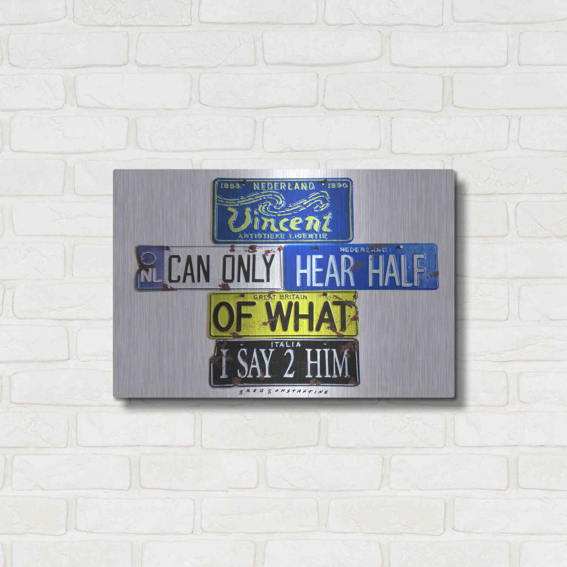 Luxe Metal Art 'Vincent Hears Half' by Gregory Constantine, Metal Wall Art,24x16