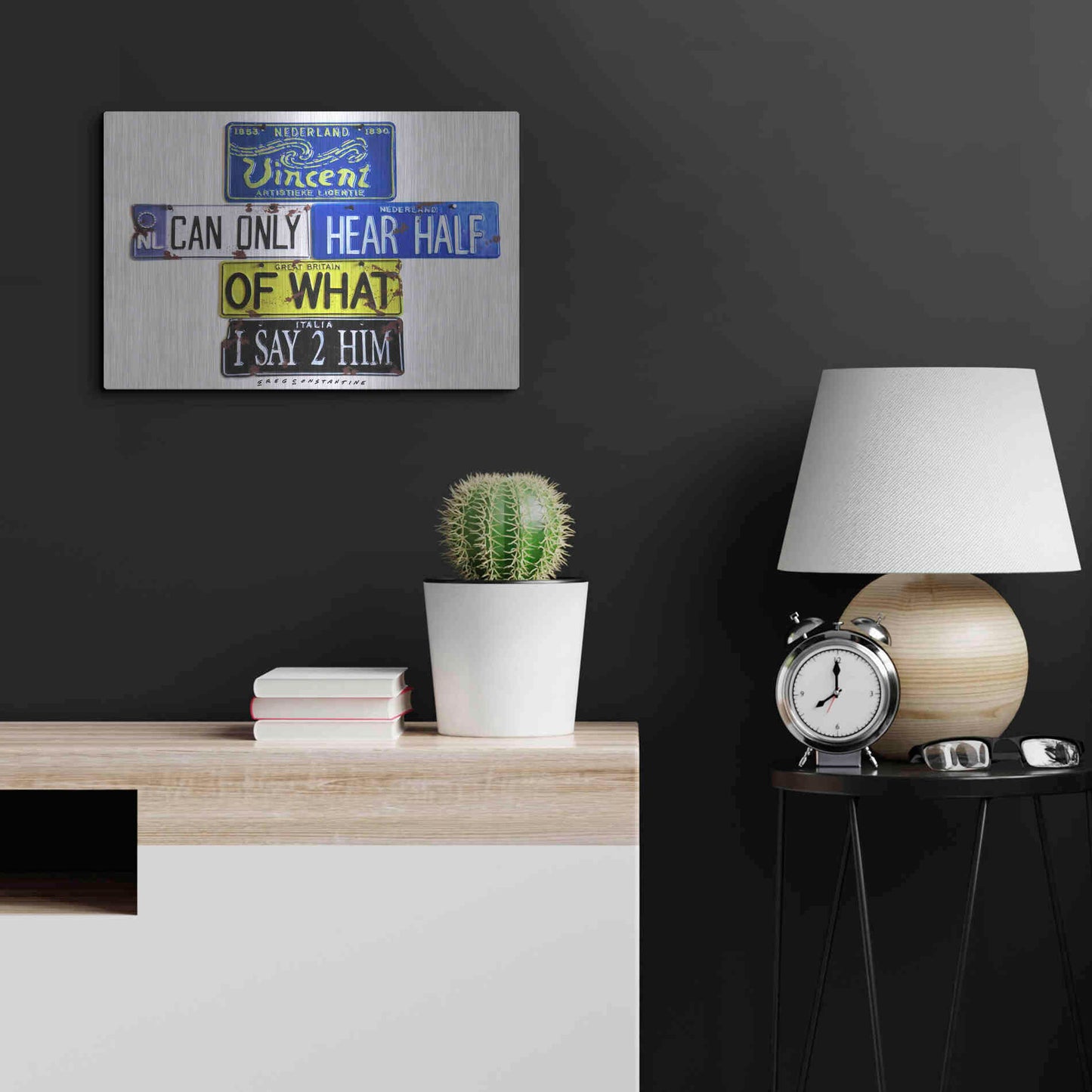 Luxe Metal Art 'Vincent Hears Half' by Gregory Constantine, Metal Wall Art,24x16