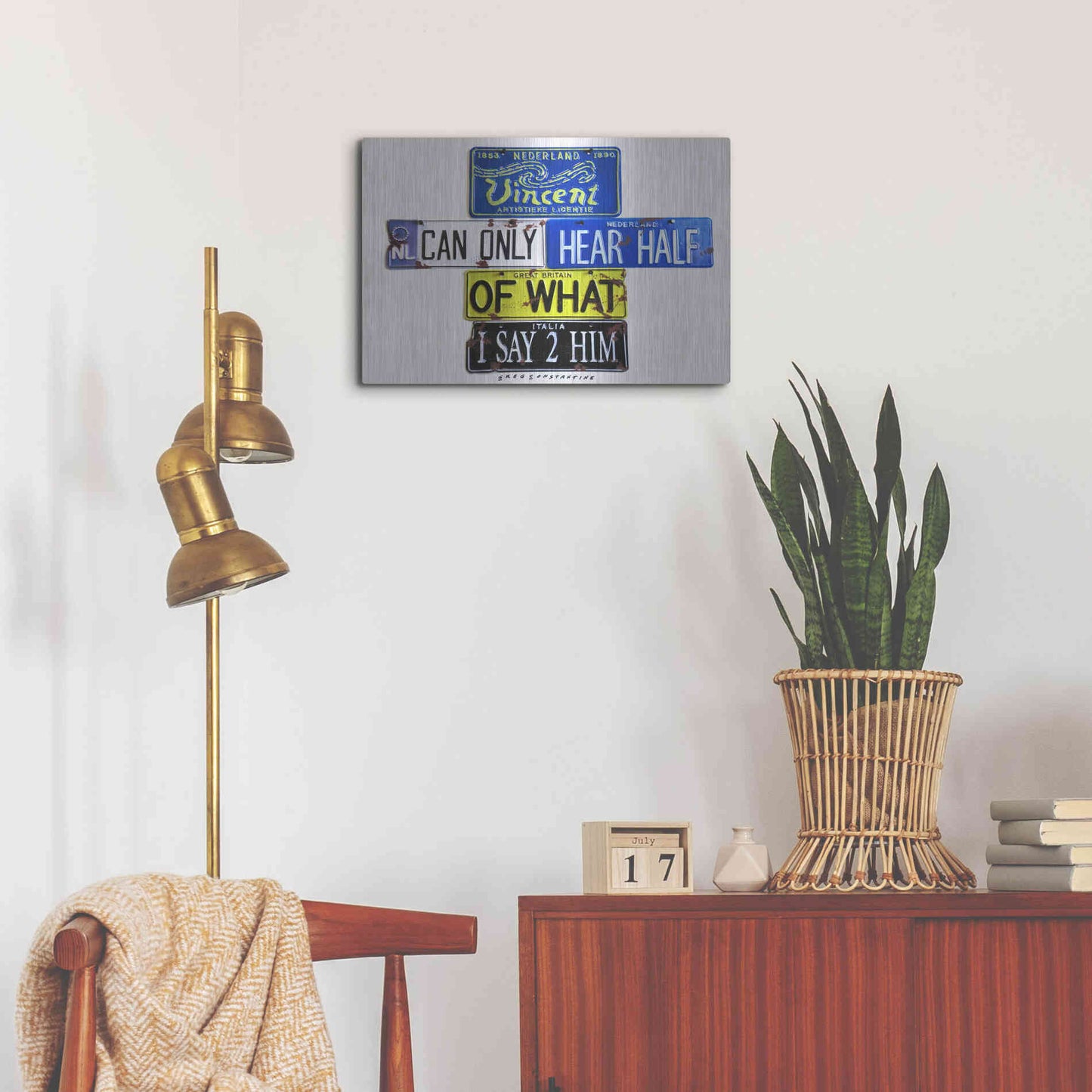 Luxe Metal Art 'Vincent Hears Half' by Gregory Constantine, Metal Wall Art,24x16