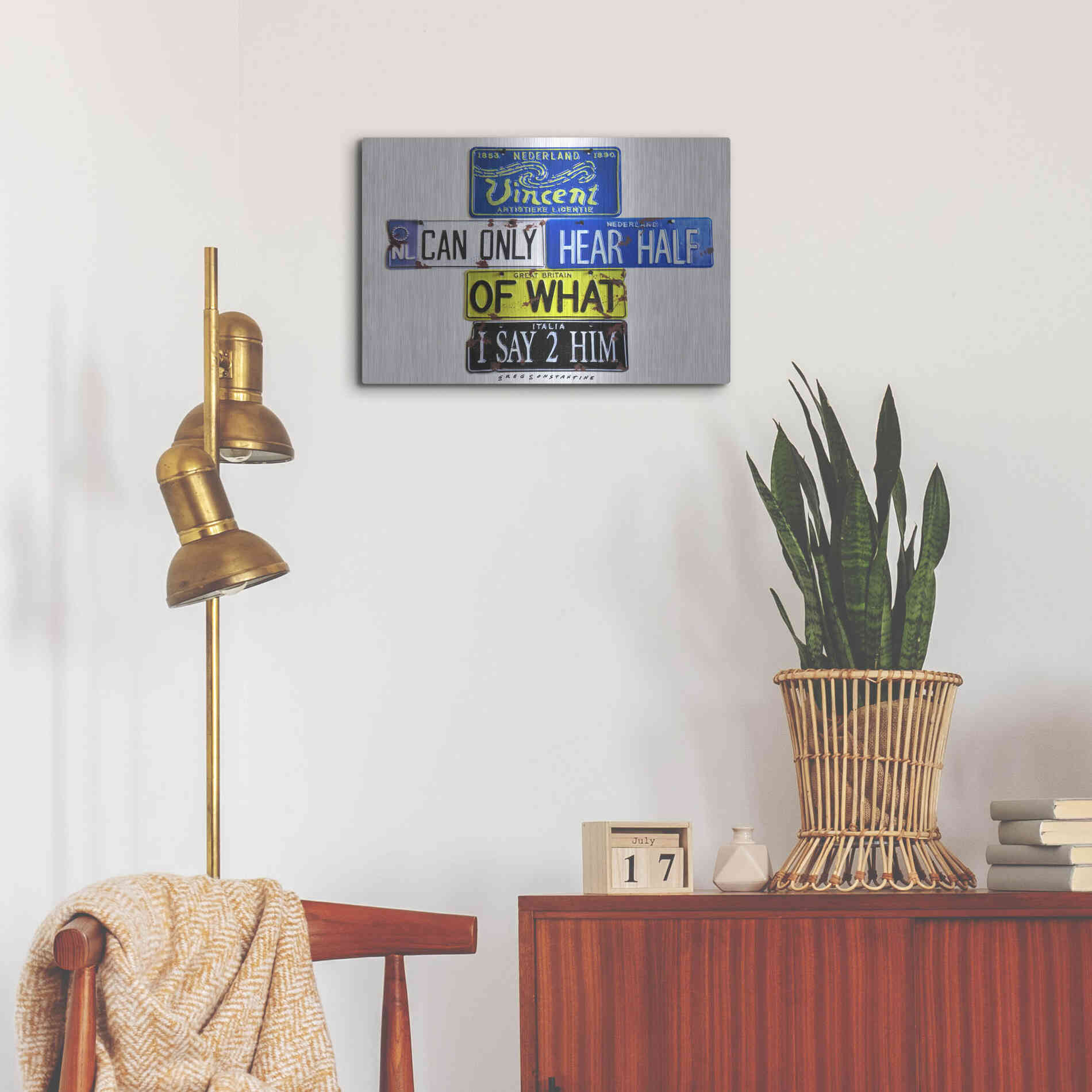 Luxe Metal Art 'Vincent Hears Half' by Gregory Constantine, Metal Wall Art,24x16