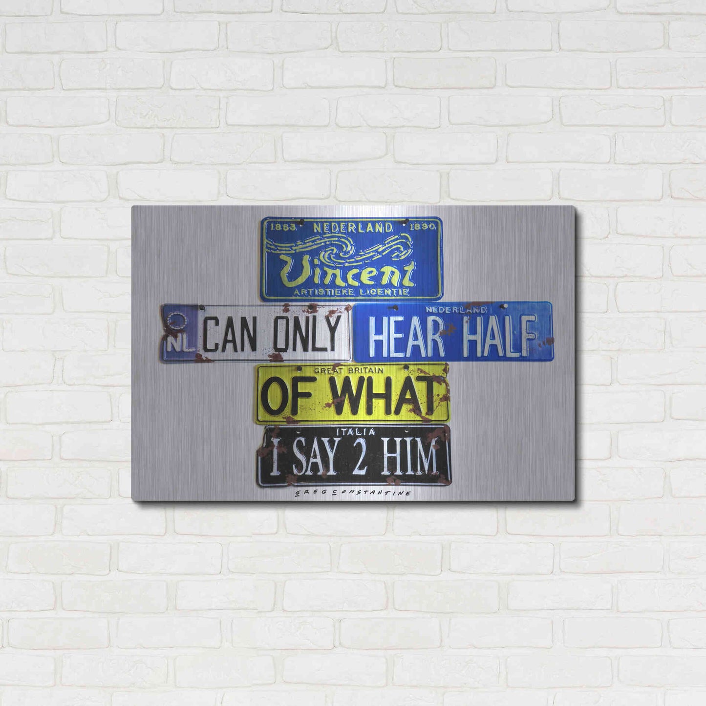Luxe Metal Art 'Vincent Hears Half' by Gregory Constantine, Metal Wall Art,36x24