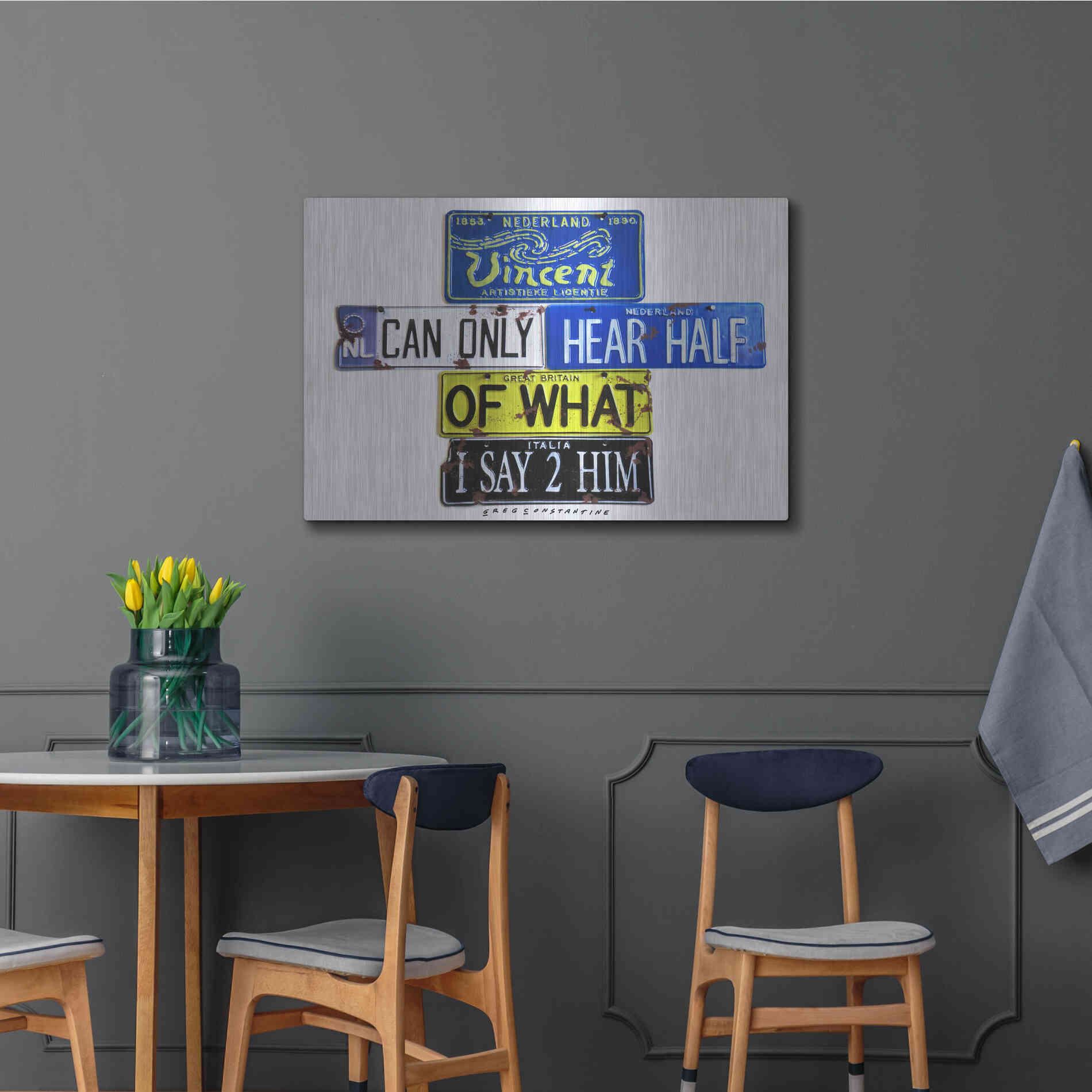Luxe Metal Art 'Vincent Hears Half' by Gregory Constantine, Metal Wall Art,36x24