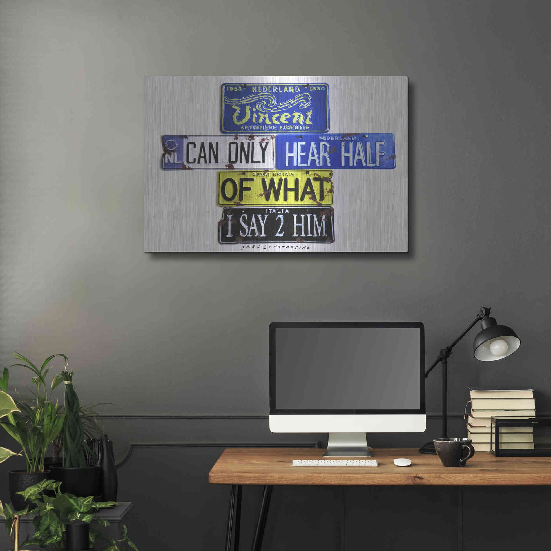 Luxe Metal Art 'Vincent Hears Half' by Gregory Constantine, Metal Wall Art,36x24
