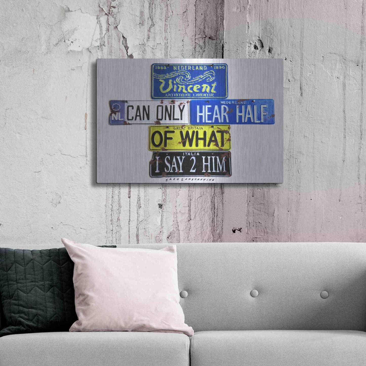 Luxe Metal Art 'Vincent Hears Half' by Gregory Constantine, Metal Wall Art,36x24