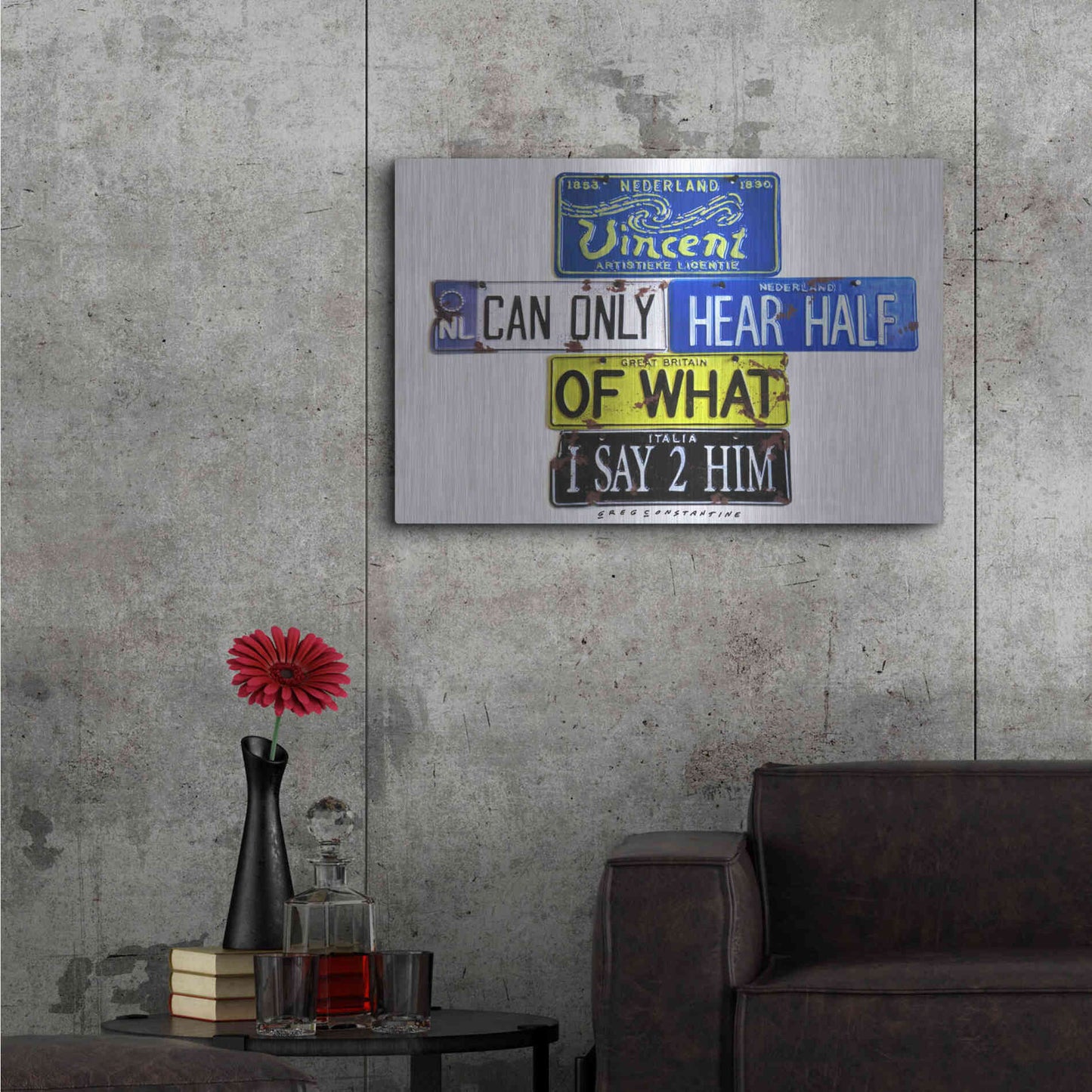 Luxe Metal Art 'Vincent Hears Half' by Gregory Constantine, Metal Wall Art,36x24