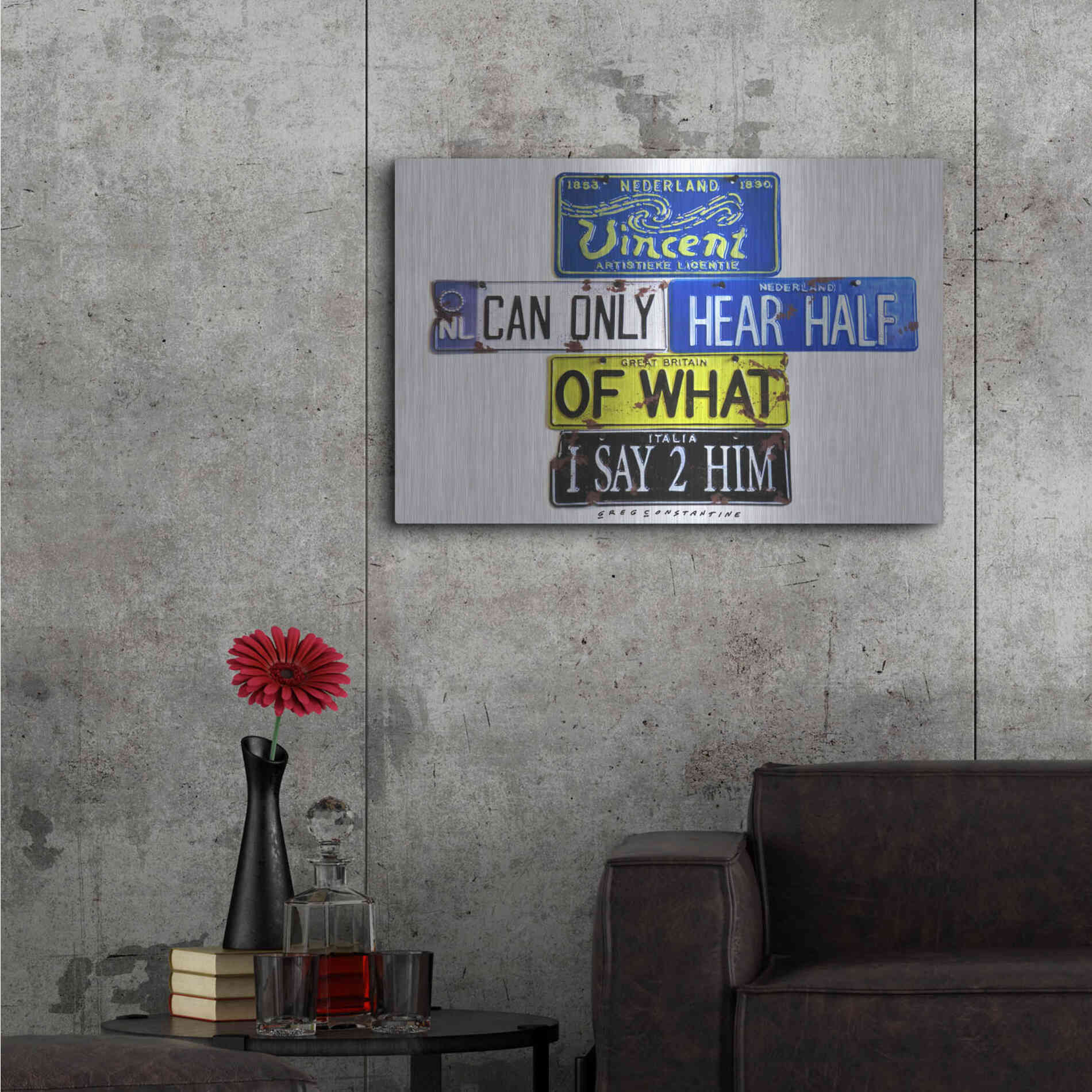 Luxe Metal Art 'Vincent Hears Half' by Gregory Constantine, Metal Wall Art,36x24