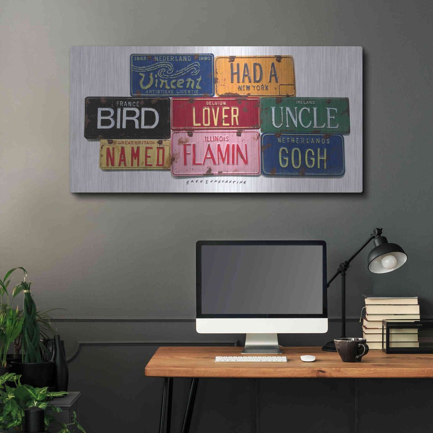 Luxe Metal Art 'Vincent Flamin Gogh' by Gregory Constantine, Metal Wall Art,48x24