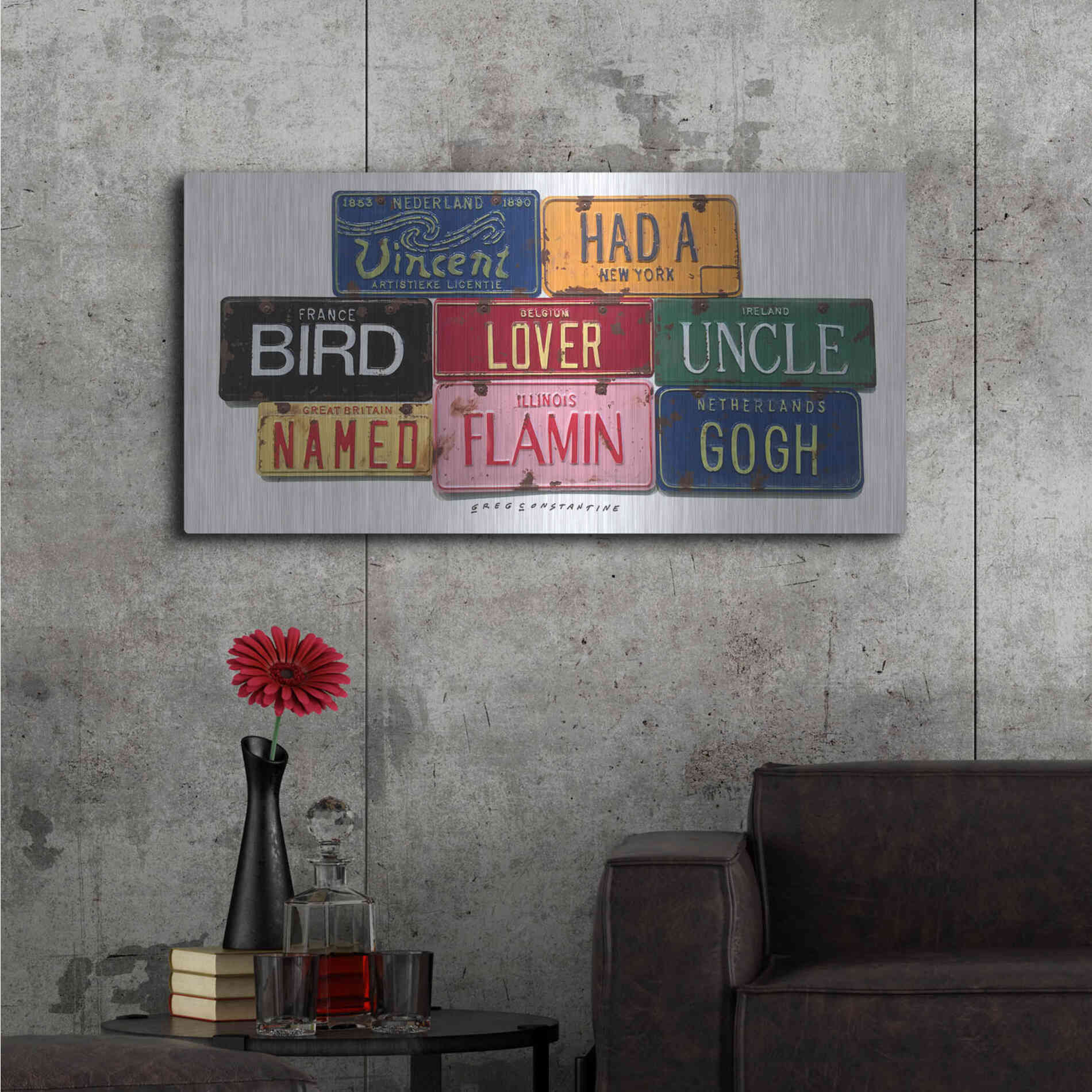 Luxe Metal Art 'Vincent Flamin Gogh' by Gregory Constantine, Metal Wall Art,48x24