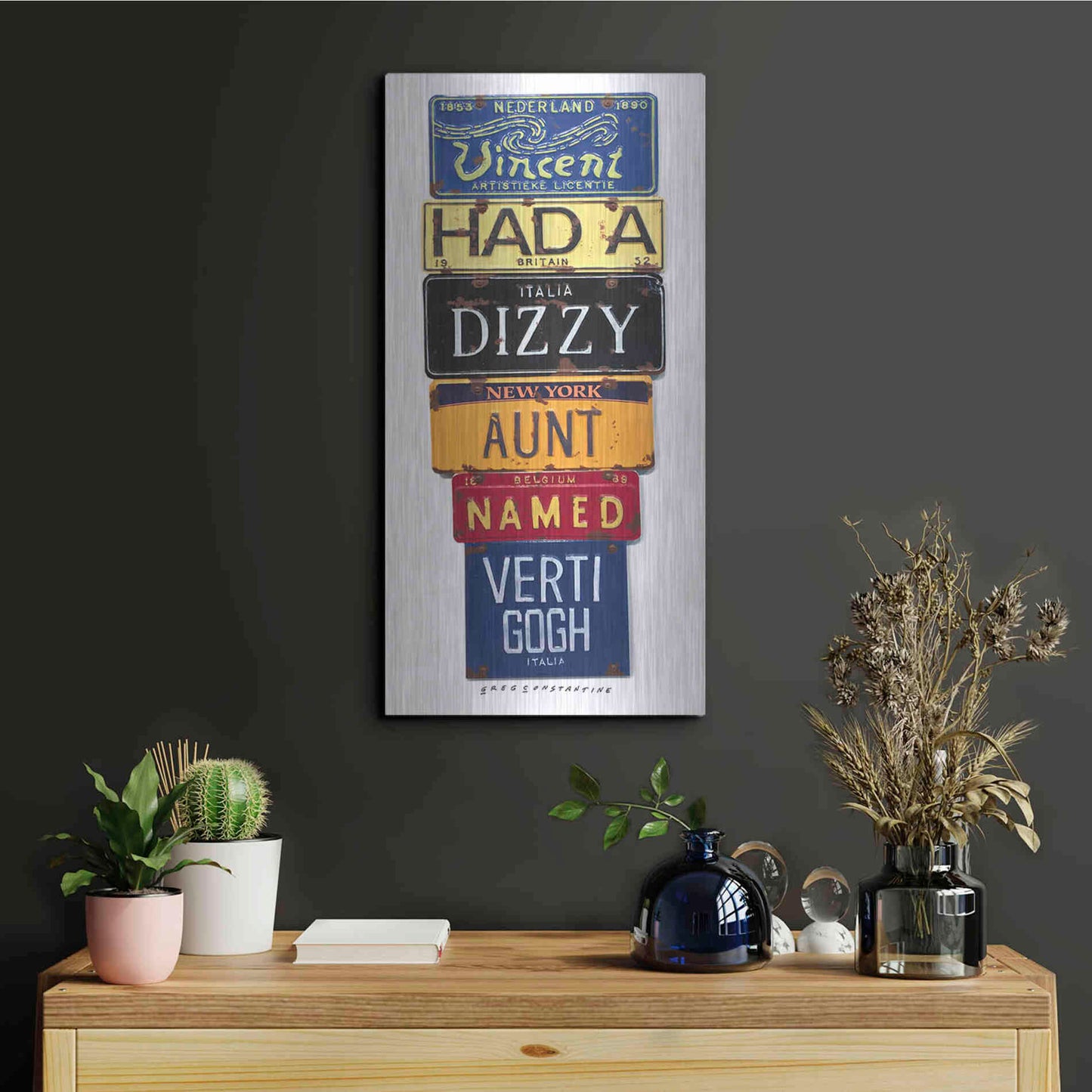 Luxe Metal Art 'Vincent Dizzy Aunt' by Gregory Constantine, Metal Wall Art,12x24