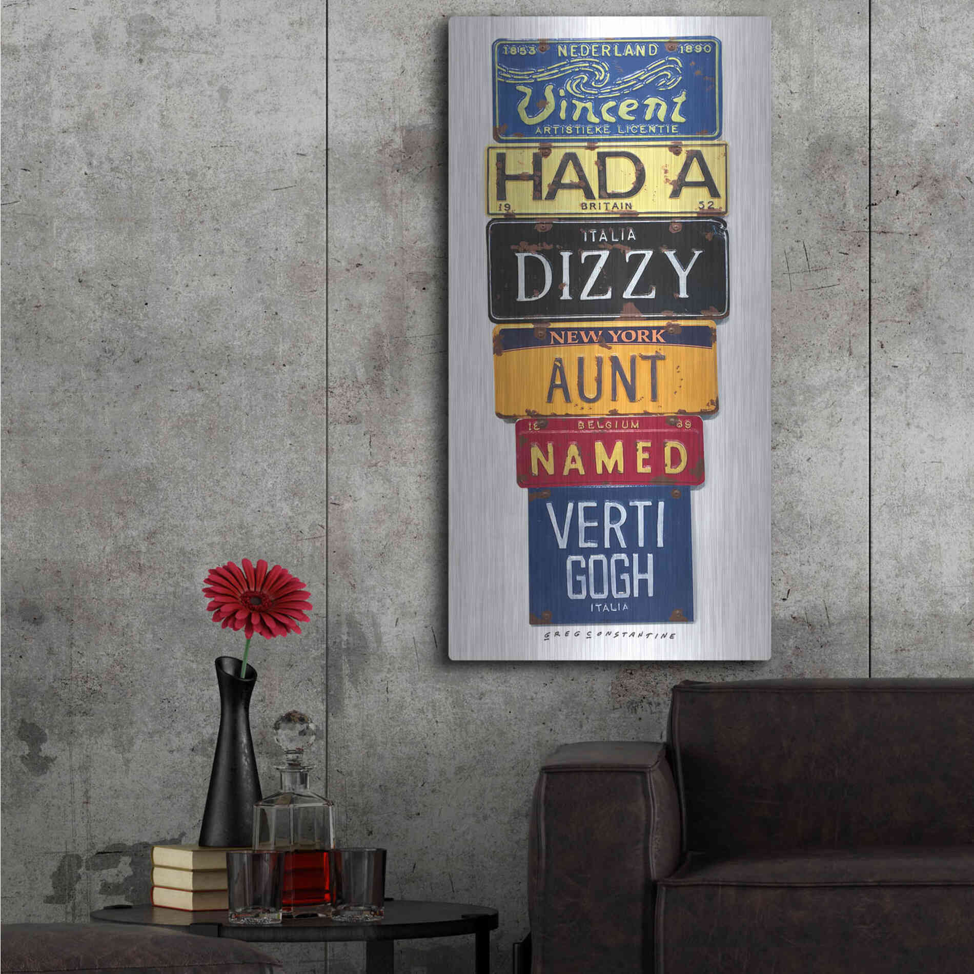 Luxe Metal Art 'Vincent Dizzy Aunt' by Gregory Constantine, Metal Wall Art,24x48