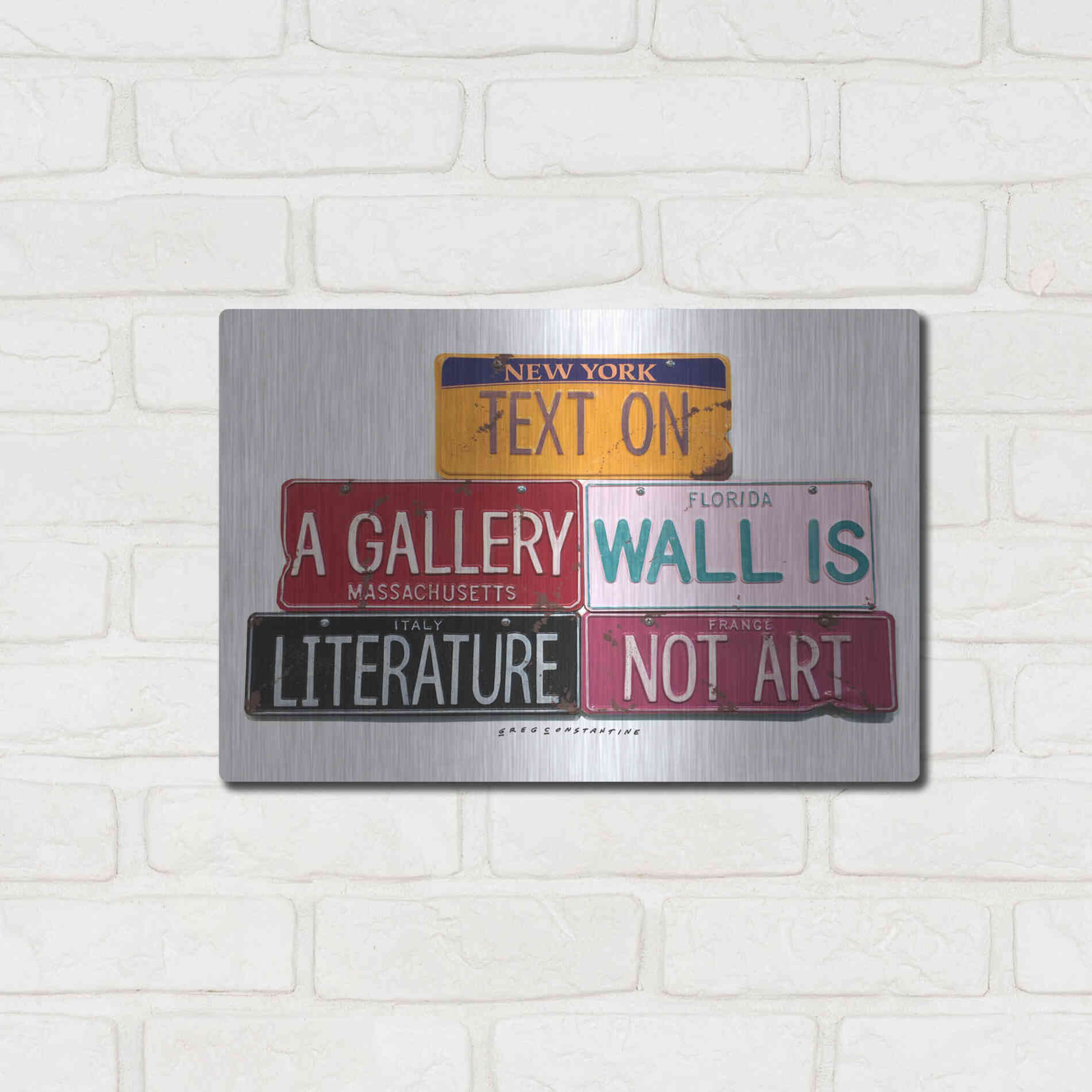 Luxe Metal Art 'Text On Gallery Wall' by Gregory Constantine, Metal Wall Art,16x12