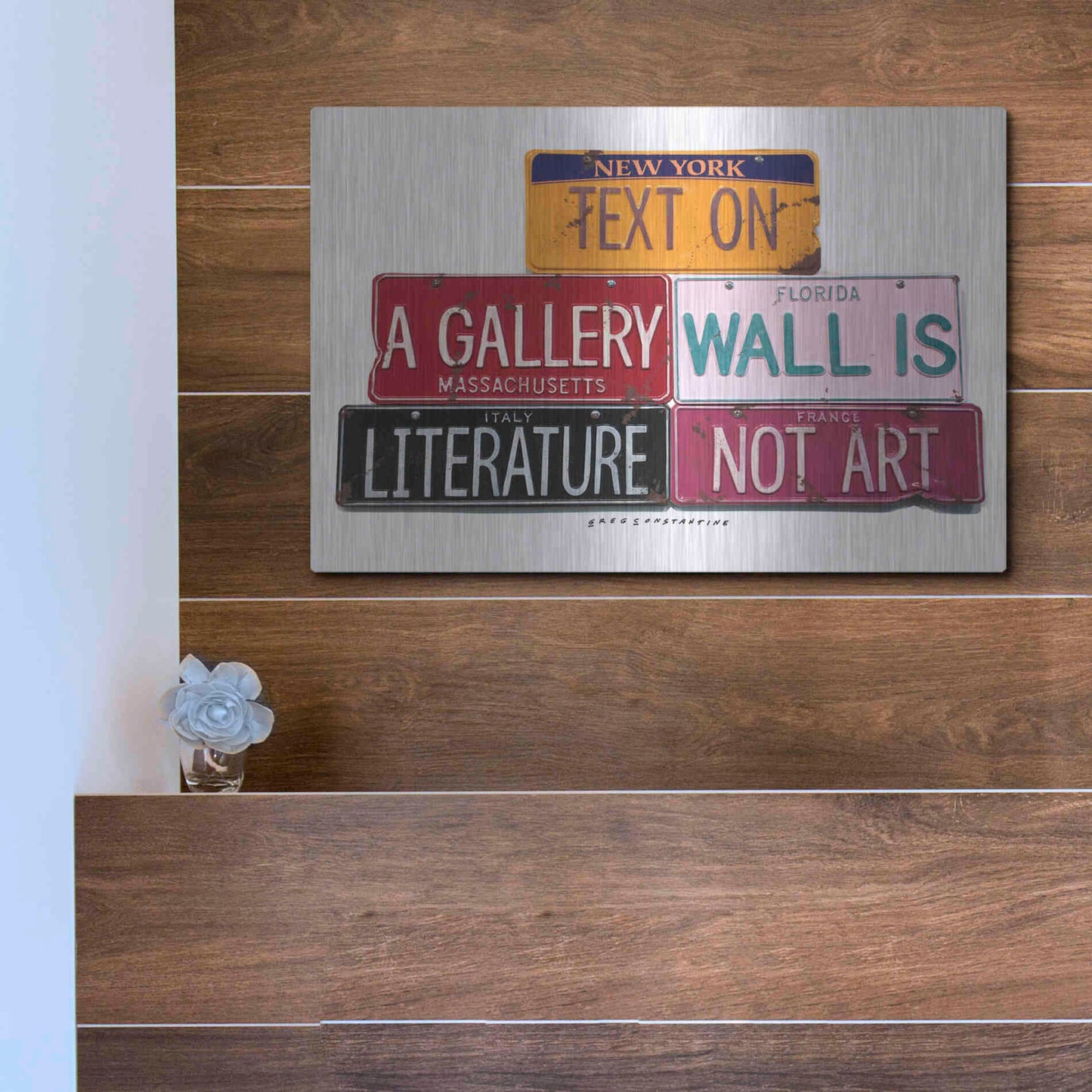Luxe Metal Art 'Text On Gallery Wall' by Gregory Constantine, Metal Wall Art,16x12