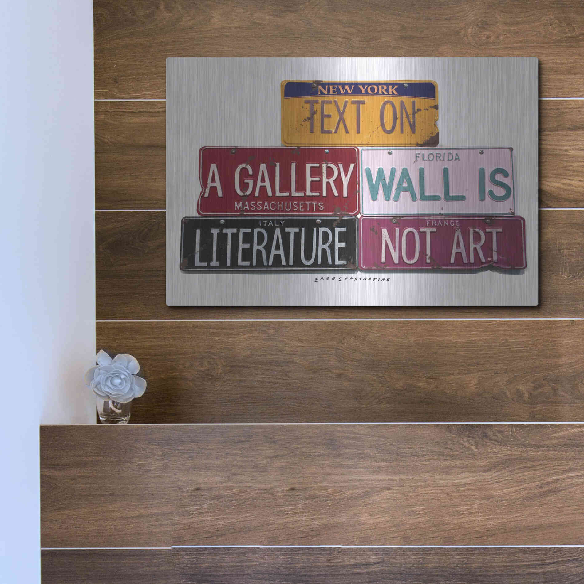 Luxe Metal Art 'Text On Gallery Wall' by Gregory Constantine, Metal Wall Art,16x12