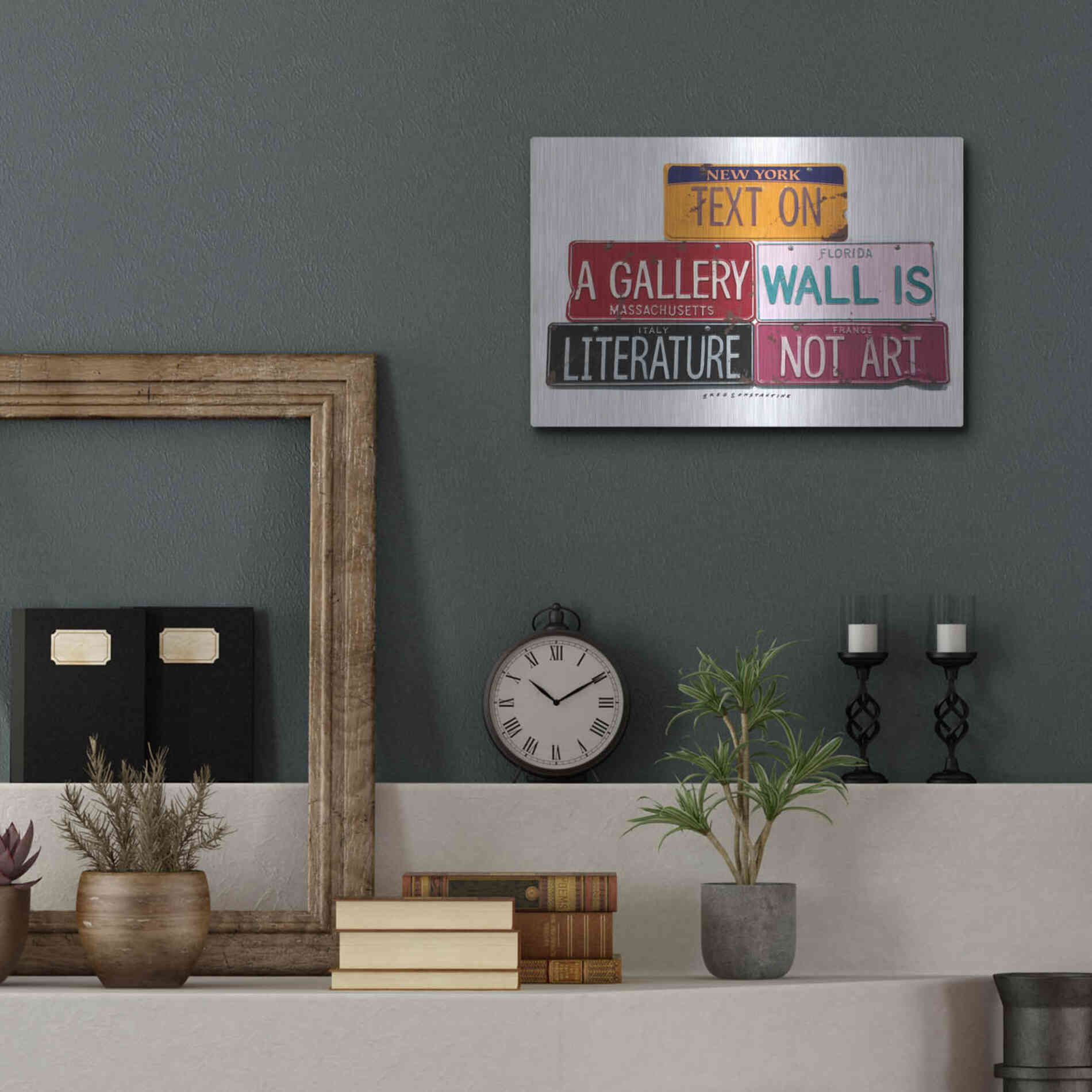 Luxe Metal Art 'Text On Gallery Wall' by Gregory Constantine, Metal Wall Art,16x12