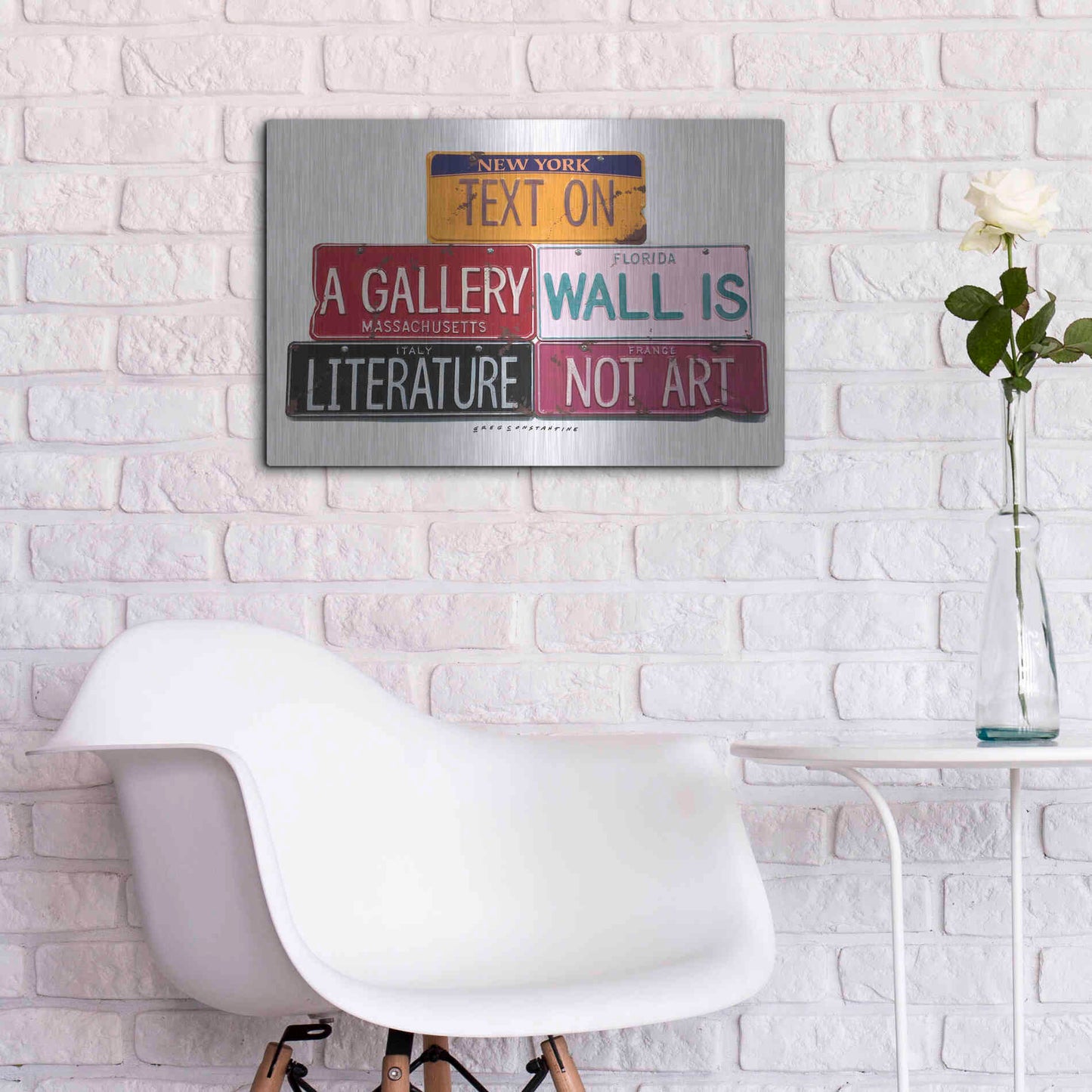 Luxe Metal Art 'Text On Gallery Wall' by Gregory Constantine, Metal Wall Art,24x16