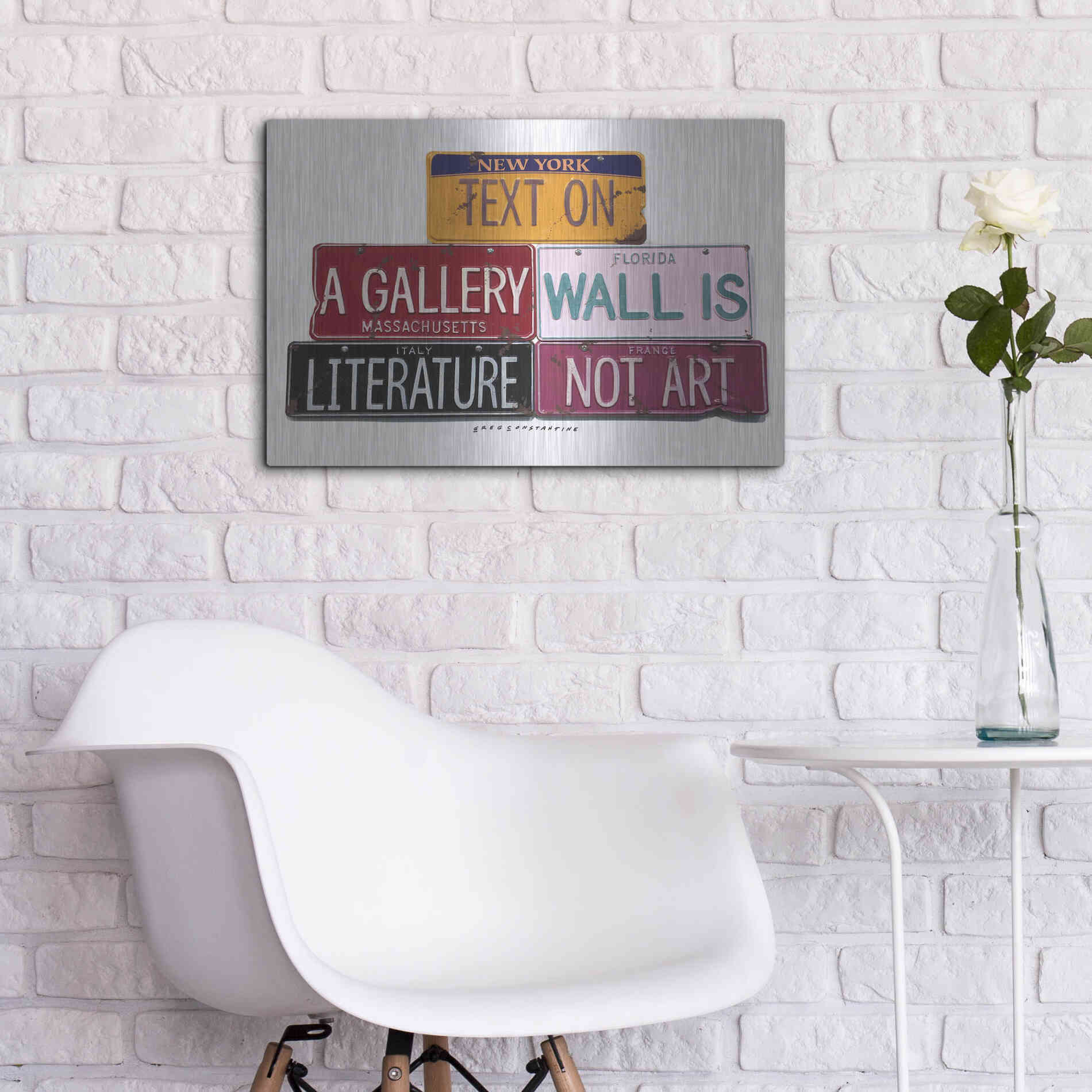Luxe Metal Art 'Text On Gallery Wall' by Gregory Constantine, Metal Wall Art,24x16