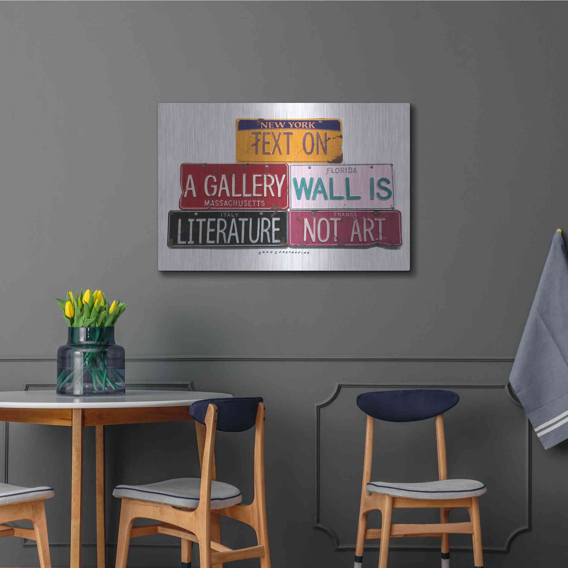 Luxe Metal Art 'Text On Gallery Wall' by Gregory Constantine, Metal Wall Art,36x24