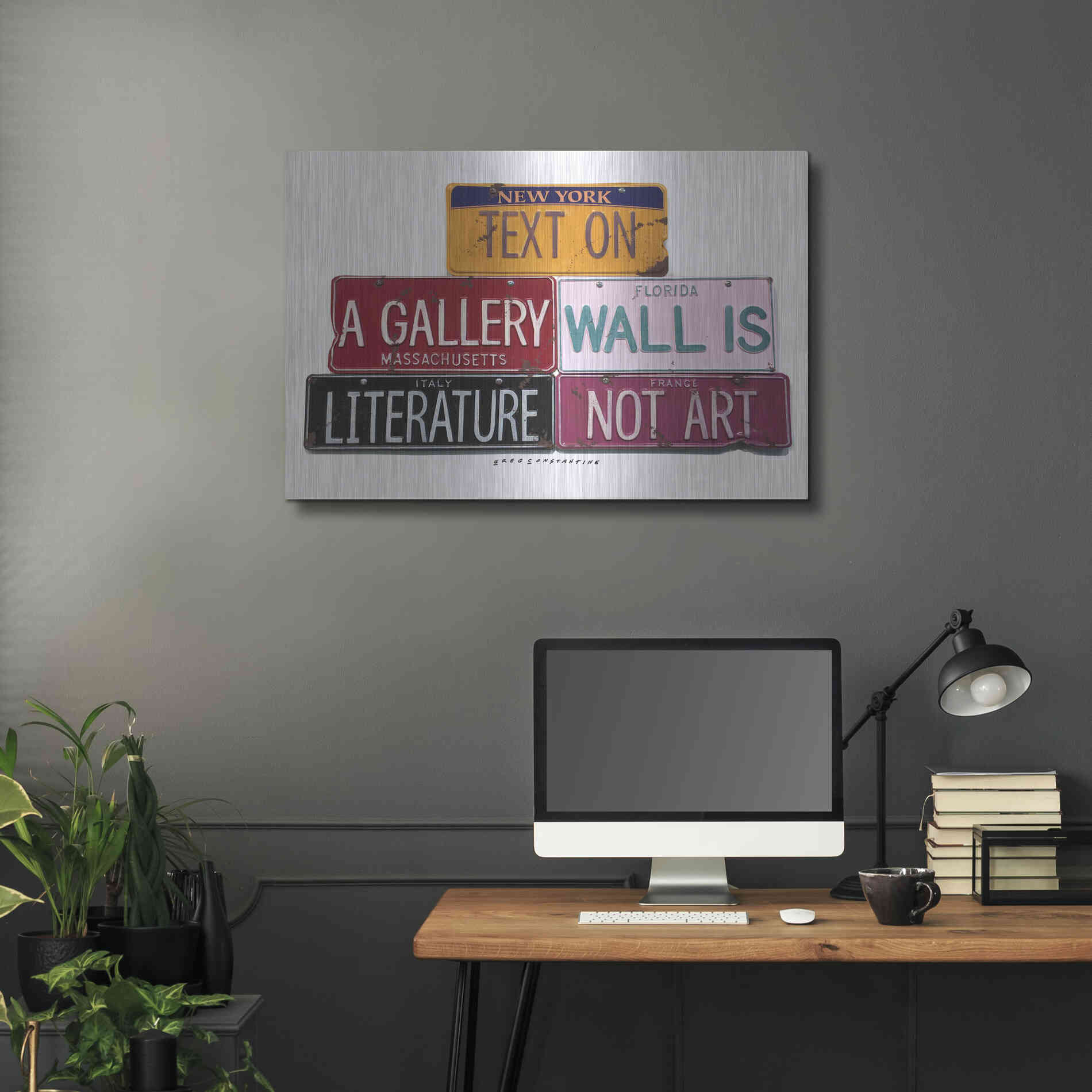 Luxe Metal Art 'Text On Gallery Wall' by Gregory Constantine, Metal Wall Art,36x24