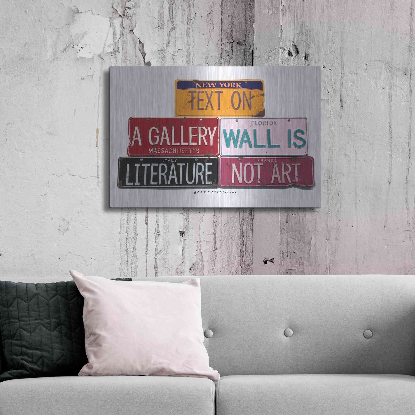 Luxe Metal Art 'Text On Gallery Wall' by Gregory Constantine, Metal Wall Art,36x24