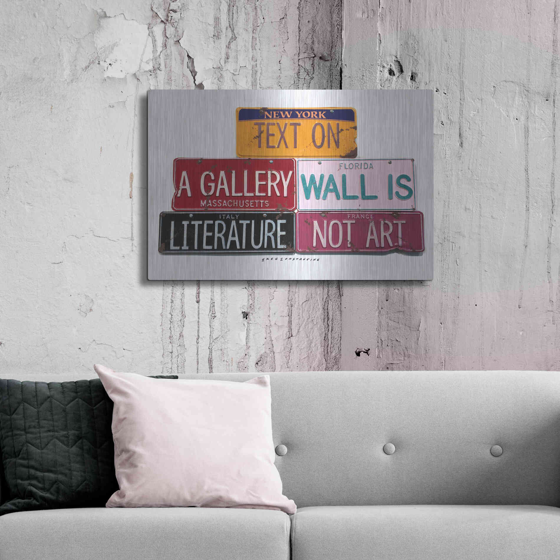 Luxe Metal Art 'Text On Gallery Wall' by Gregory Constantine, Metal Wall Art,36x24