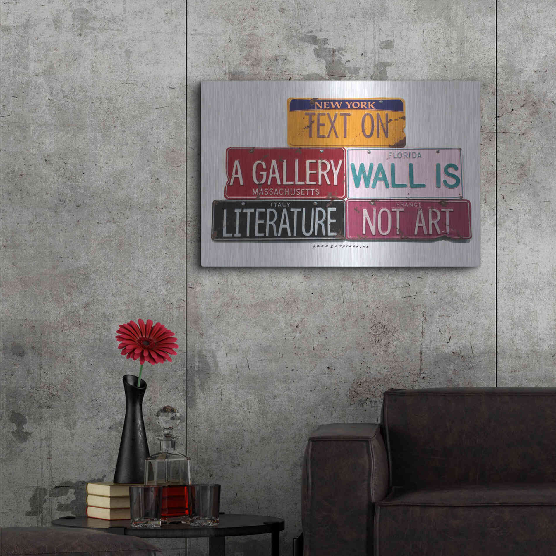 Luxe Metal Art 'Text On Gallery Wall' by Gregory Constantine, Metal Wall Art,36x24