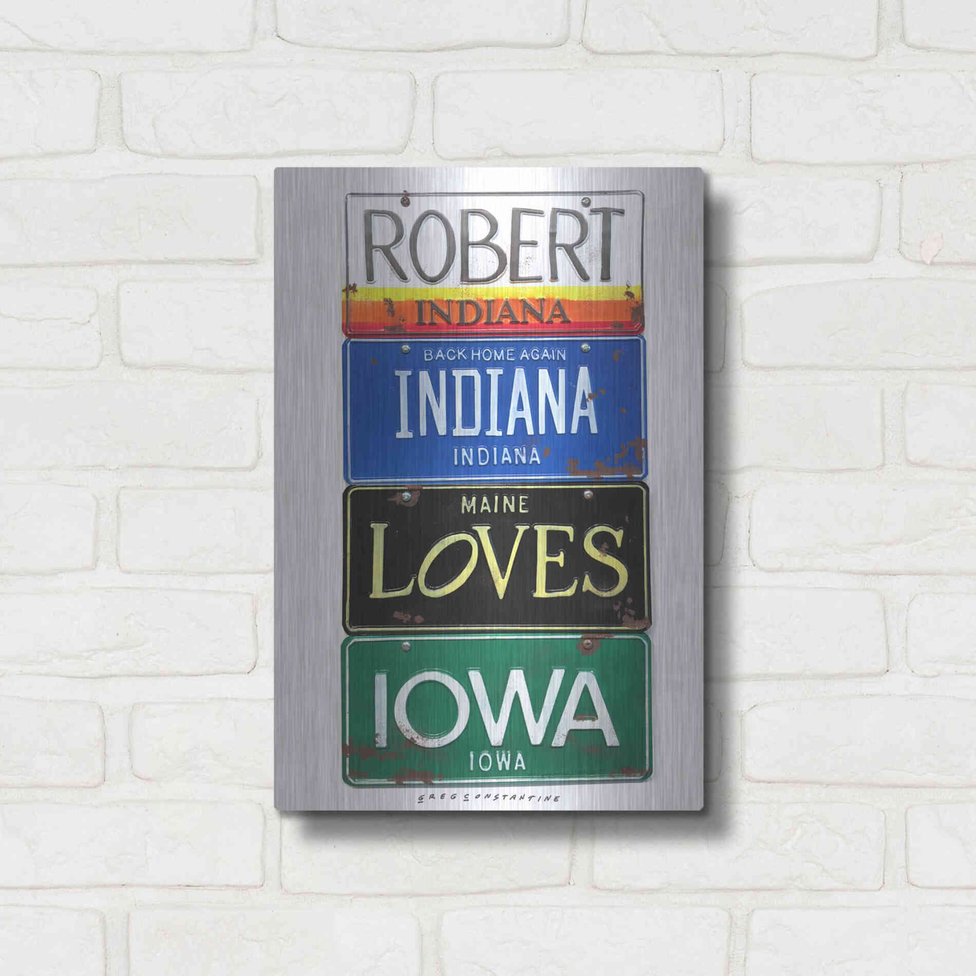 Luxe Metal Art 'Robert Indiana' by Gregory Constantine, Metal Wall Art,12x16