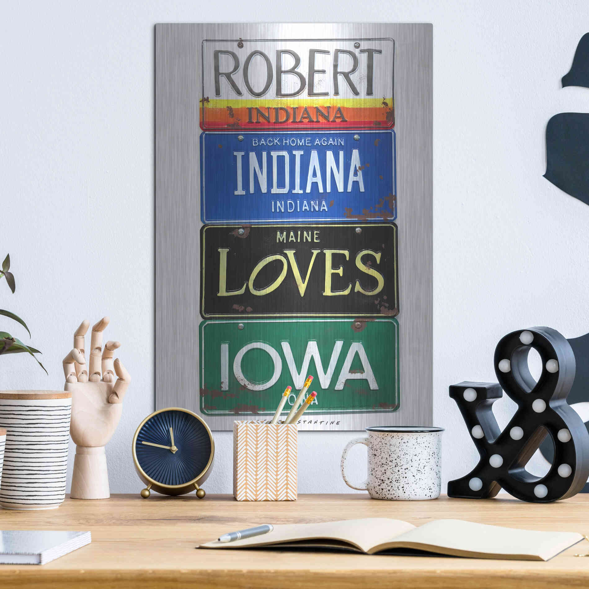 Luxe Metal Art 'Robert Indiana' by Gregory Constantine, Metal Wall Art,12x16