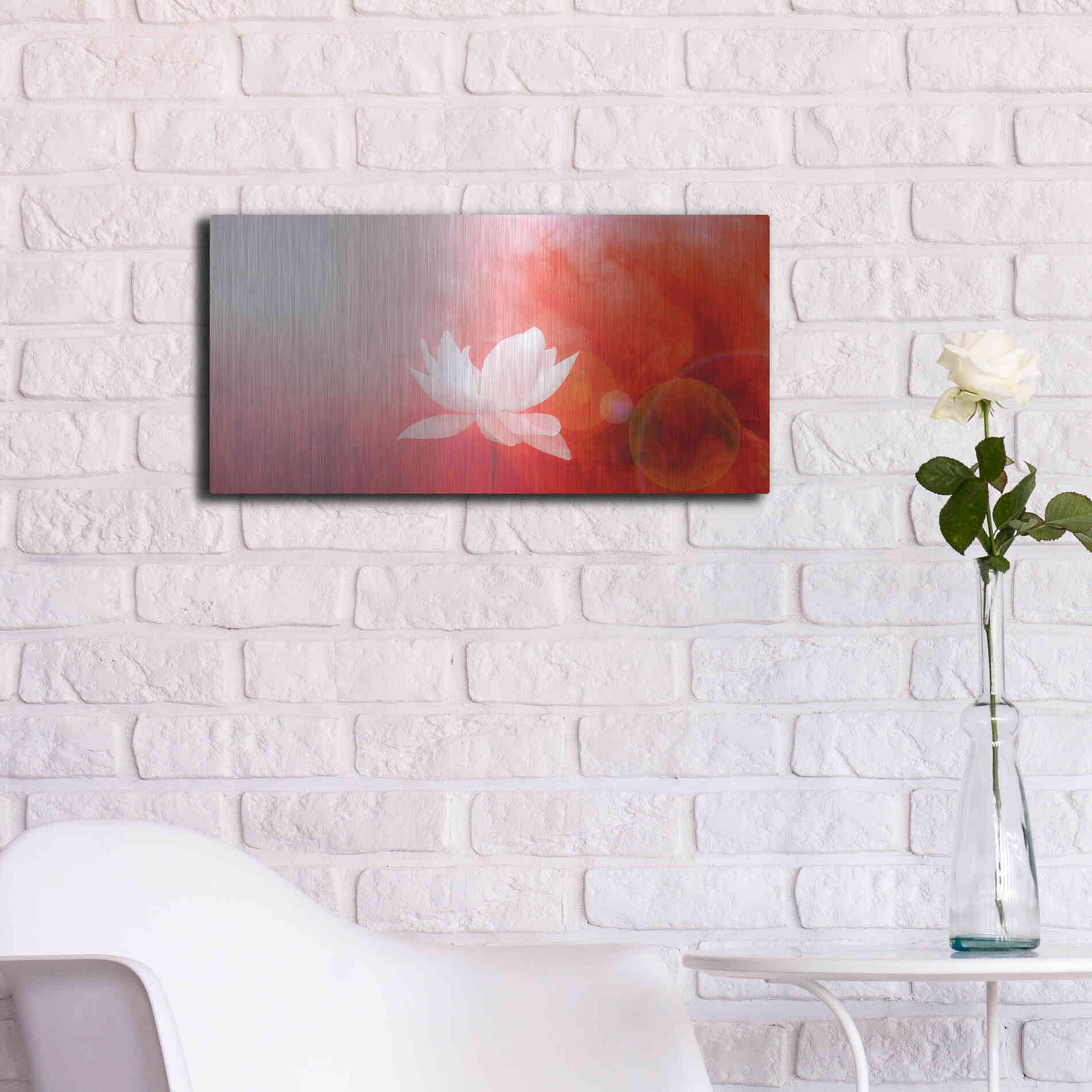 Luxe Metal Art 'Lotus in Flames' by Bahman Farzad, Metal Wall Art,24x12