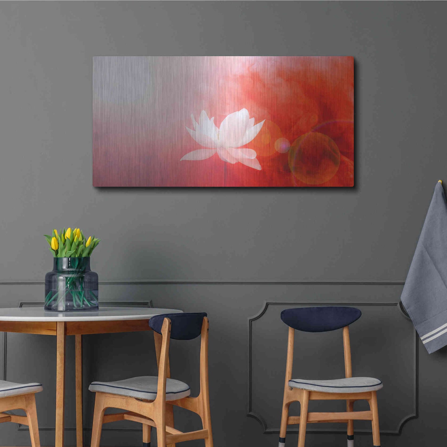 Luxe Metal Art 'Lotus in Flames' by Bahman Farzad, Metal Wall Art,48x24