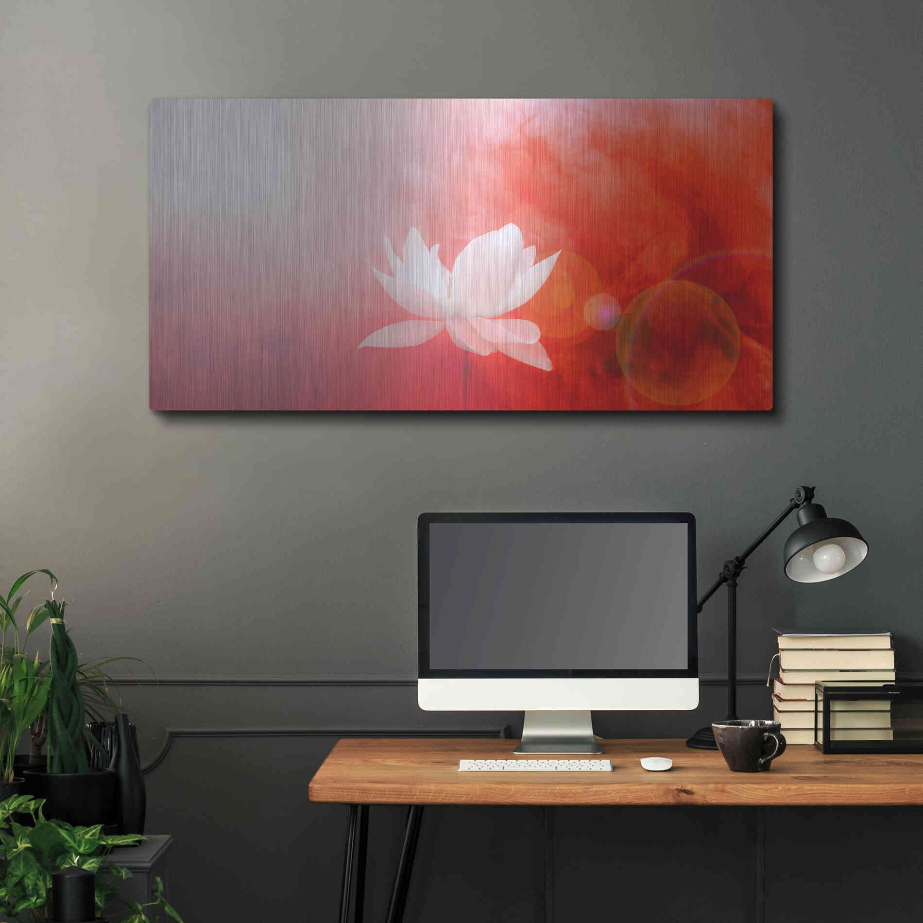 Luxe Metal Art 'Lotus in Flames' by Bahman Farzad, Metal Wall Art,48x24