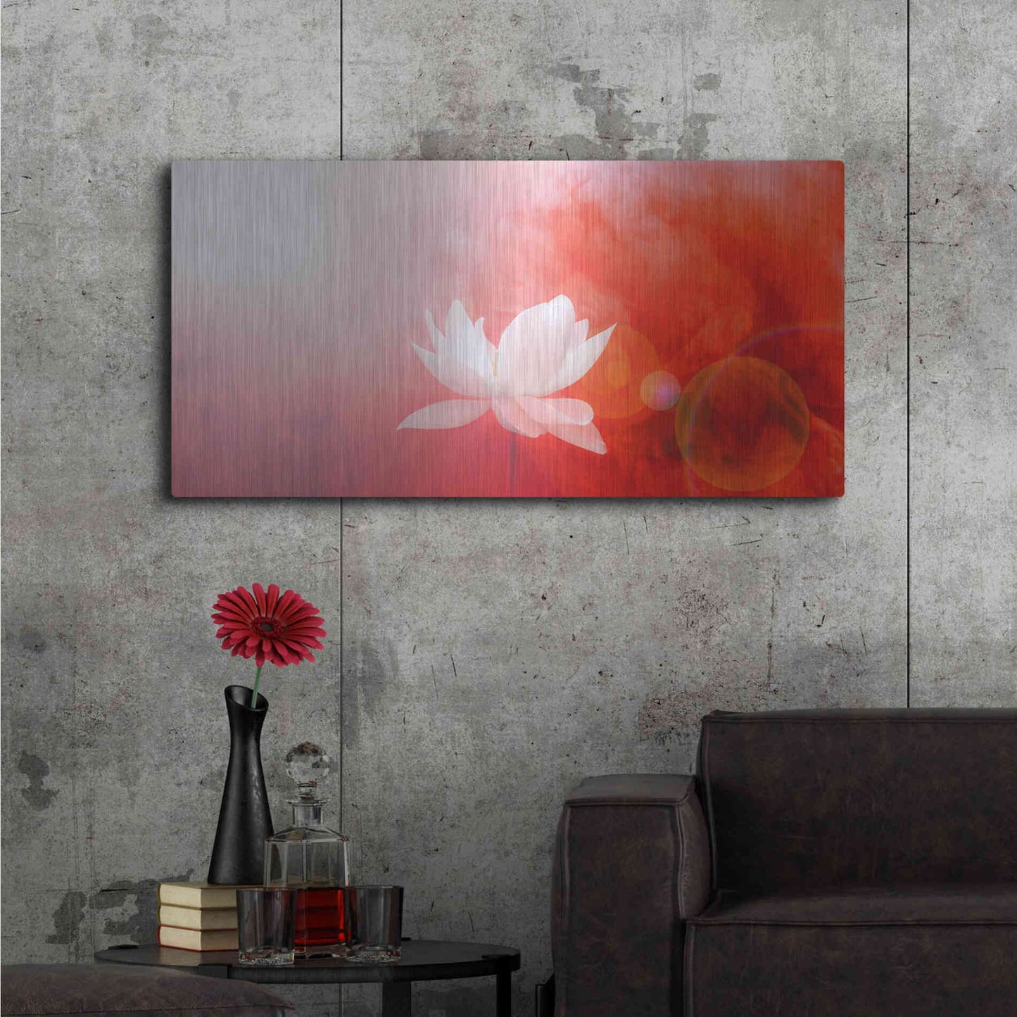 Luxe Metal Art 'Lotus in Flames' by Bahman Farzad, Metal Wall Art,48x24