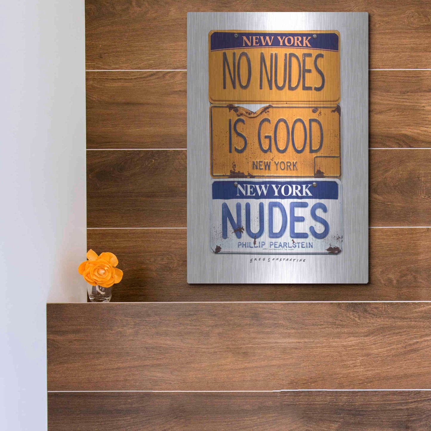 Luxe Metal Art 'No Nudes' by Gregory Constantine, Metal Wall Art,12x16