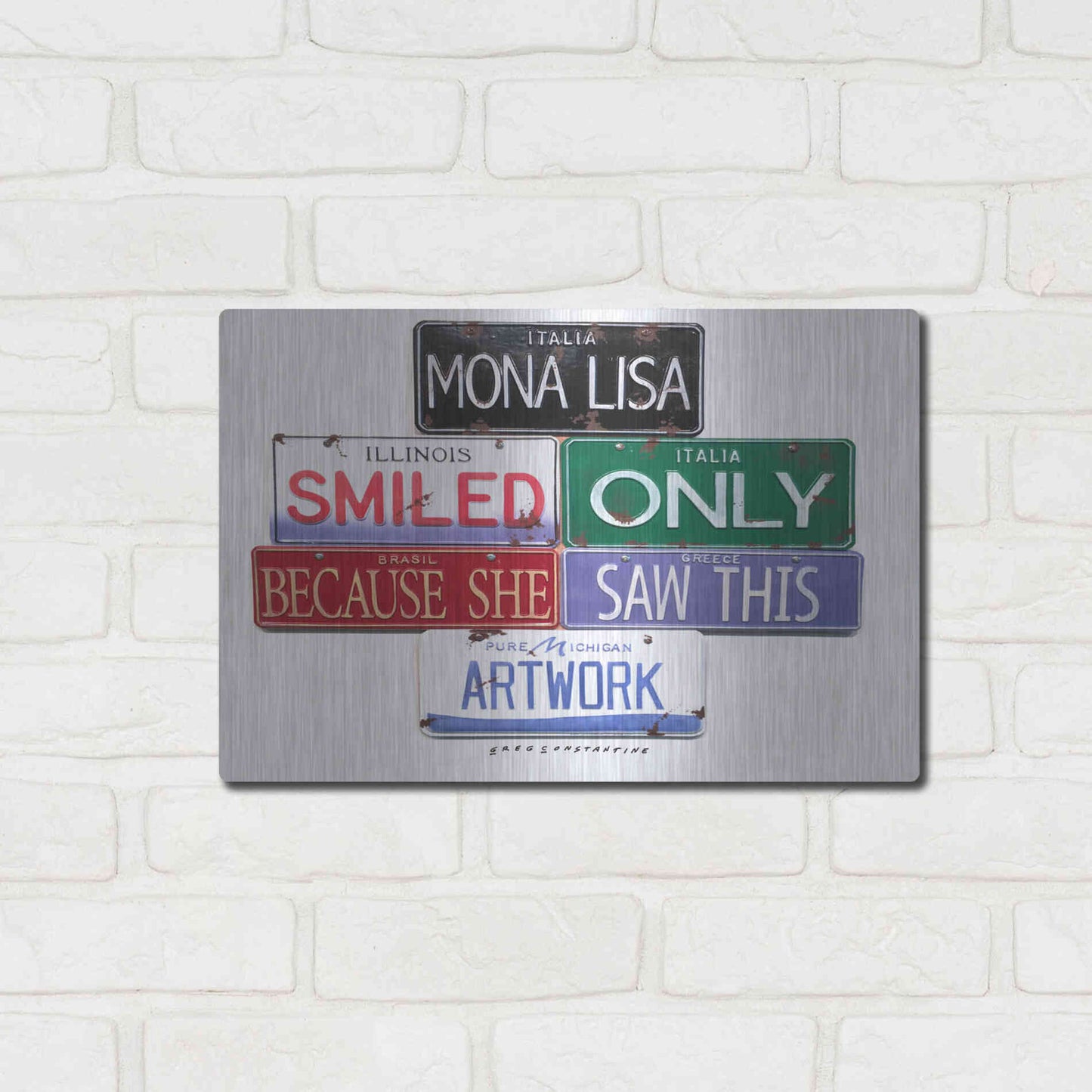 Luxe Metal Art 'Mona Lisa Smiled' by Gregory Constantine, Metal Wall Art,16x12