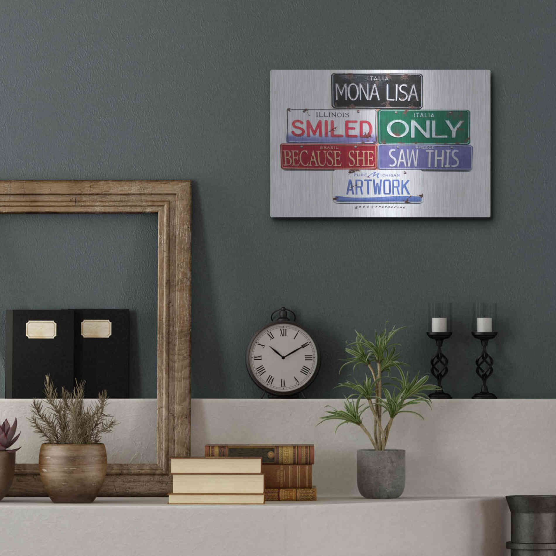 Luxe Metal Art 'Mona Lisa Smiled' by Gregory Constantine, Metal Wall Art,16x12