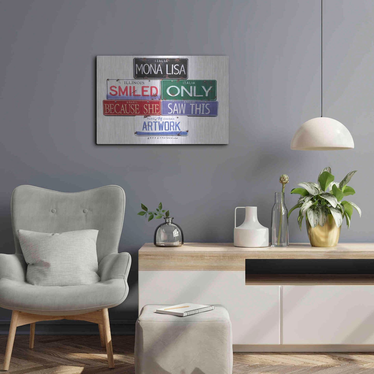 Luxe Metal Art 'Mona Lisa Smiled' by Gregory Constantine, Metal Wall Art,24x16