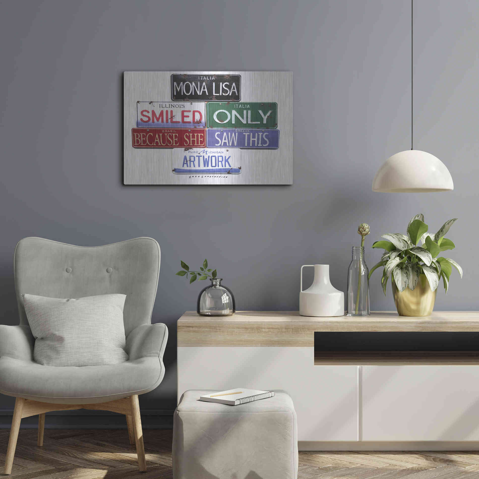 Luxe Metal Art 'Mona Lisa Smiled' by Gregory Constantine, Metal Wall Art,24x16