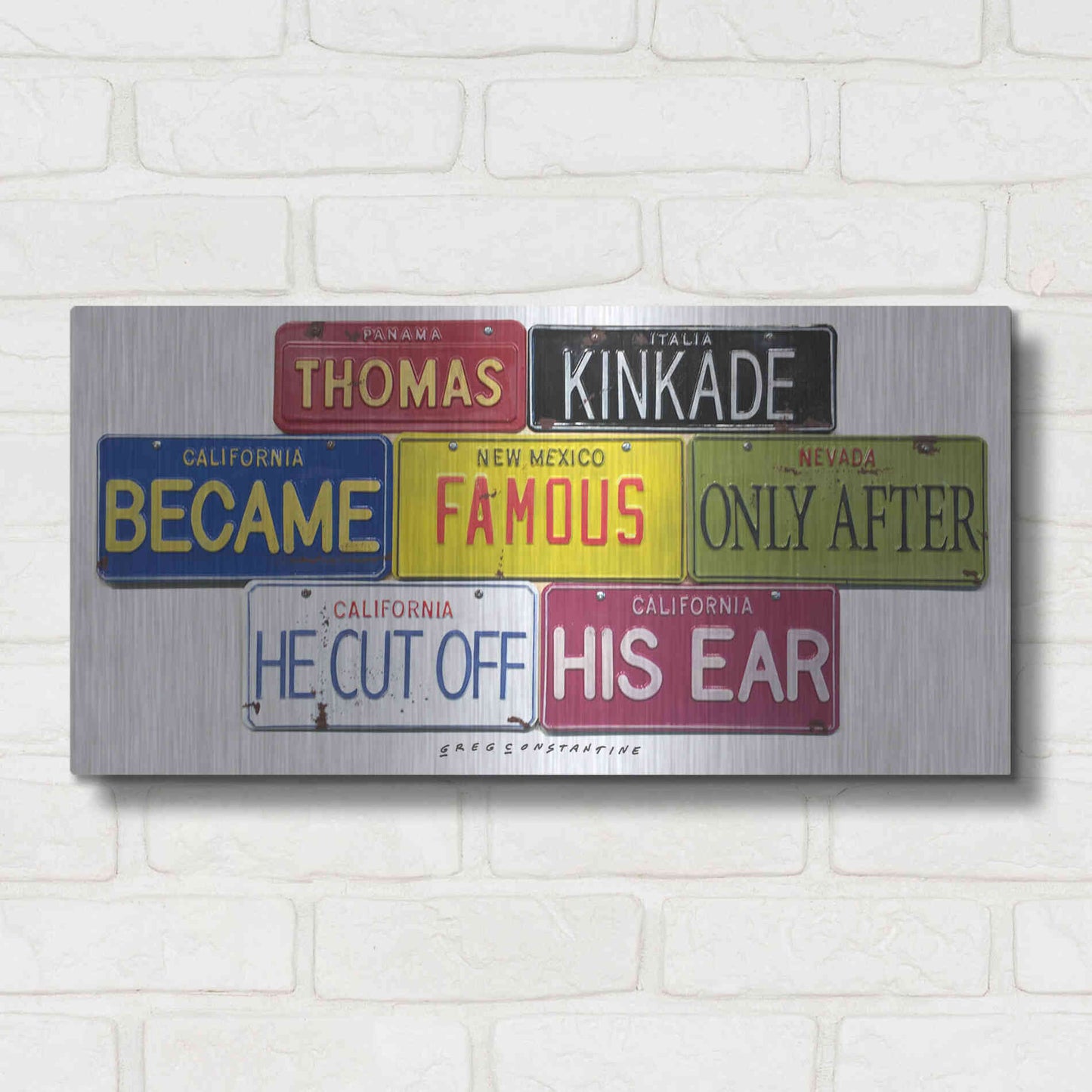 Luxe Metal Art 'Kinkade Cuts Ear' by Gregory Constantine, Metal Wall Art,24x12