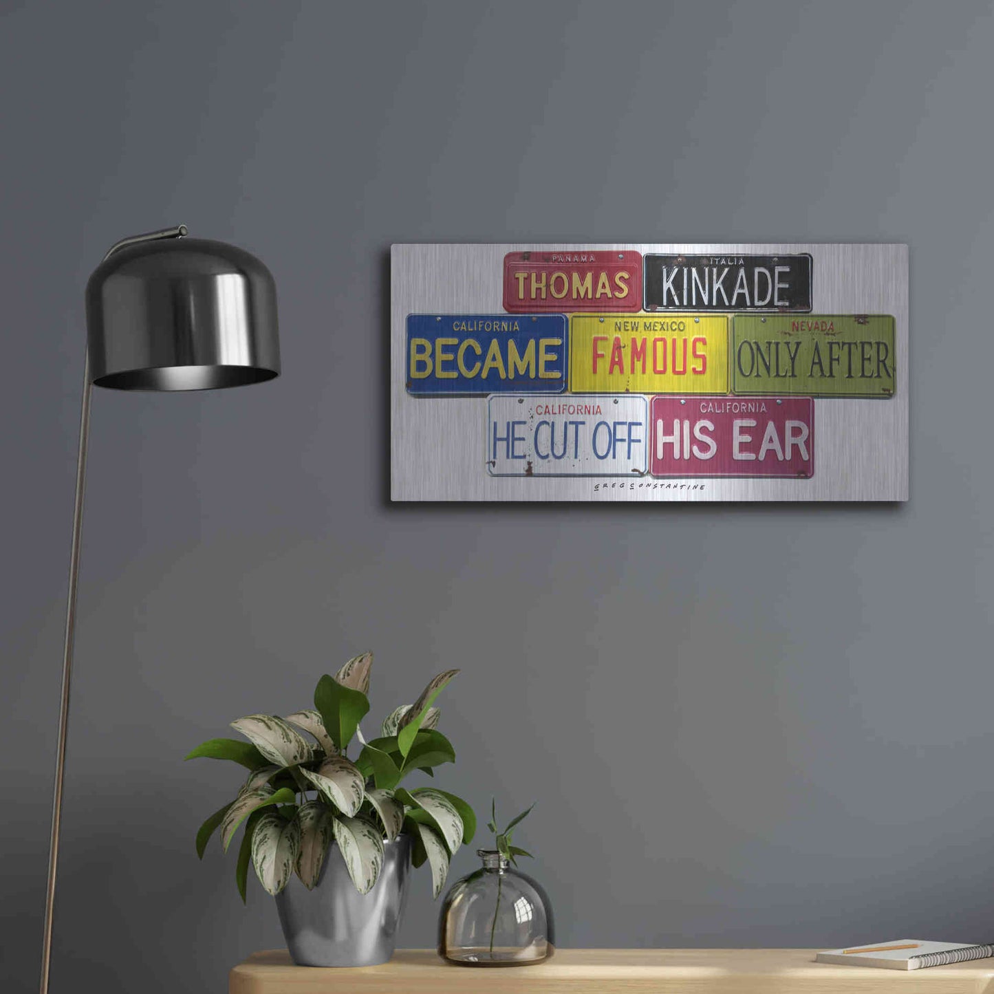 Luxe Metal Art 'Kinkade Cuts Ear' by Gregory Constantine, Metal Wall Art,24x12