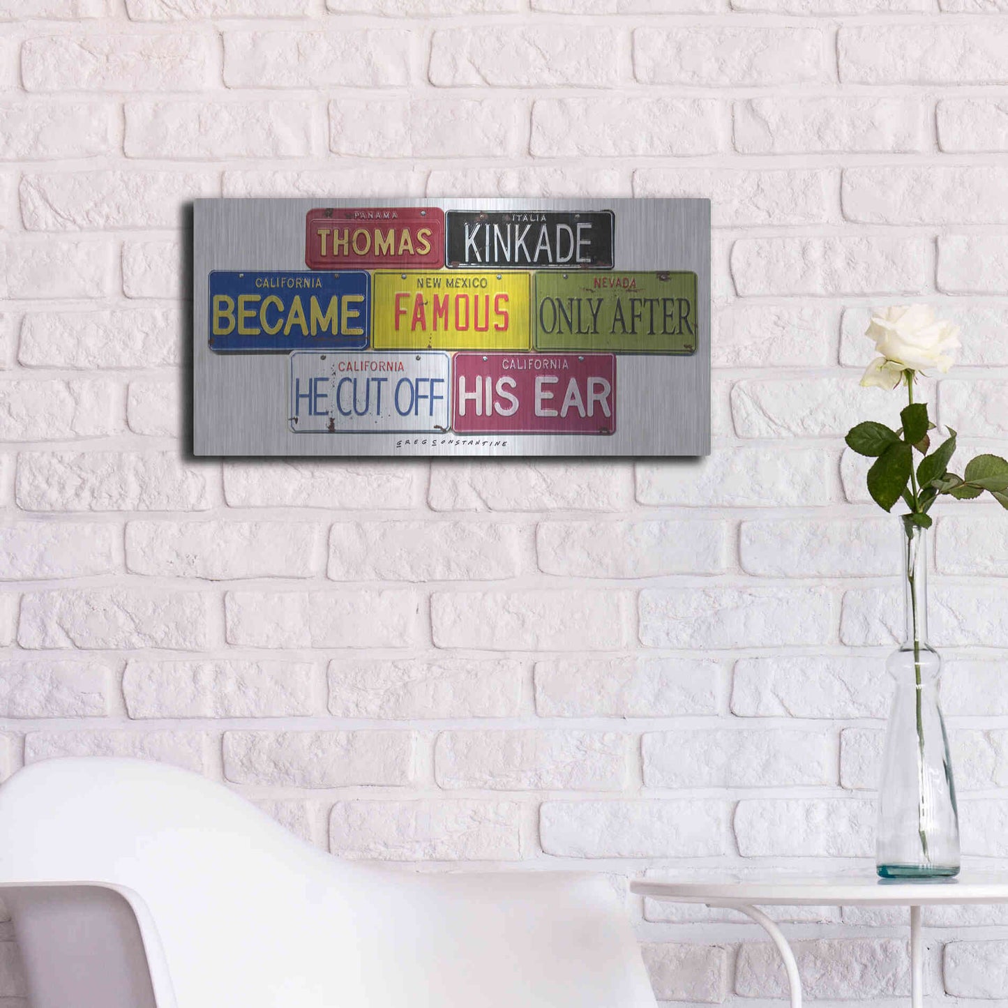 Luxe Metal Art 'Kinkade Cuts Ear' by Gregory Constantine, Metal Wall Art,24x12