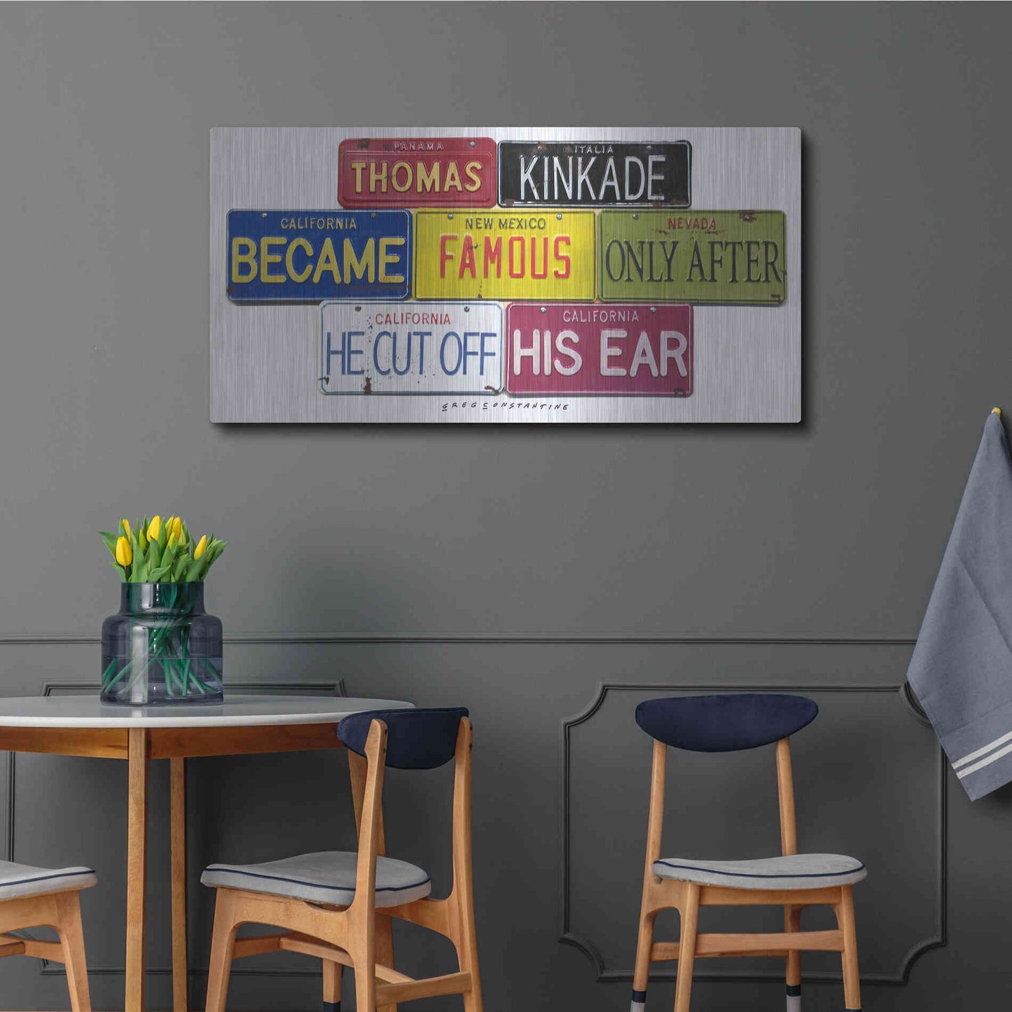 Luxe Metal Art 'Kinkade Cuts Ear' by Gregory Constantine, Metal Wall Art,48x24