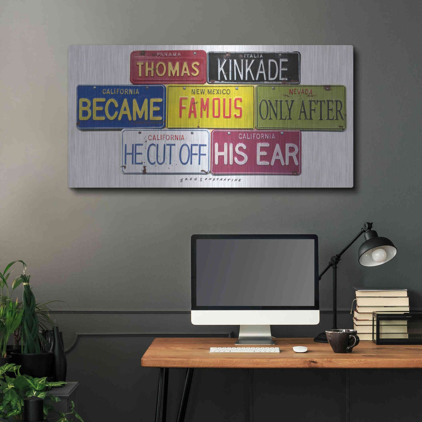 Luxe Metal Art 'Kinkade Cuts Ear' by Gregory Constantine, Metal Wall Art,48x24