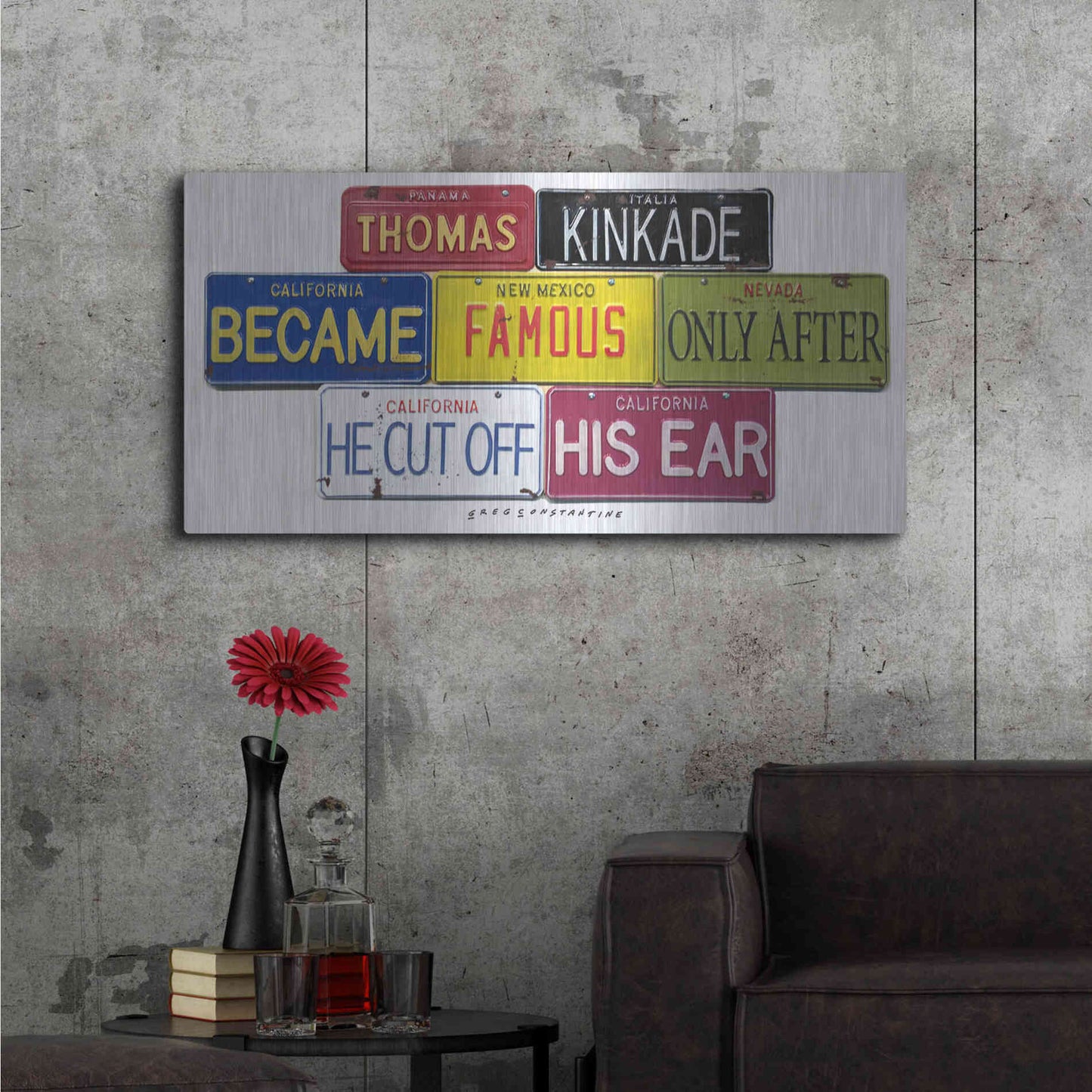 Luxe Metal Art 'Kinkade Cuts Ear' by Gregory Constantine, Metal Wall Art,48x24