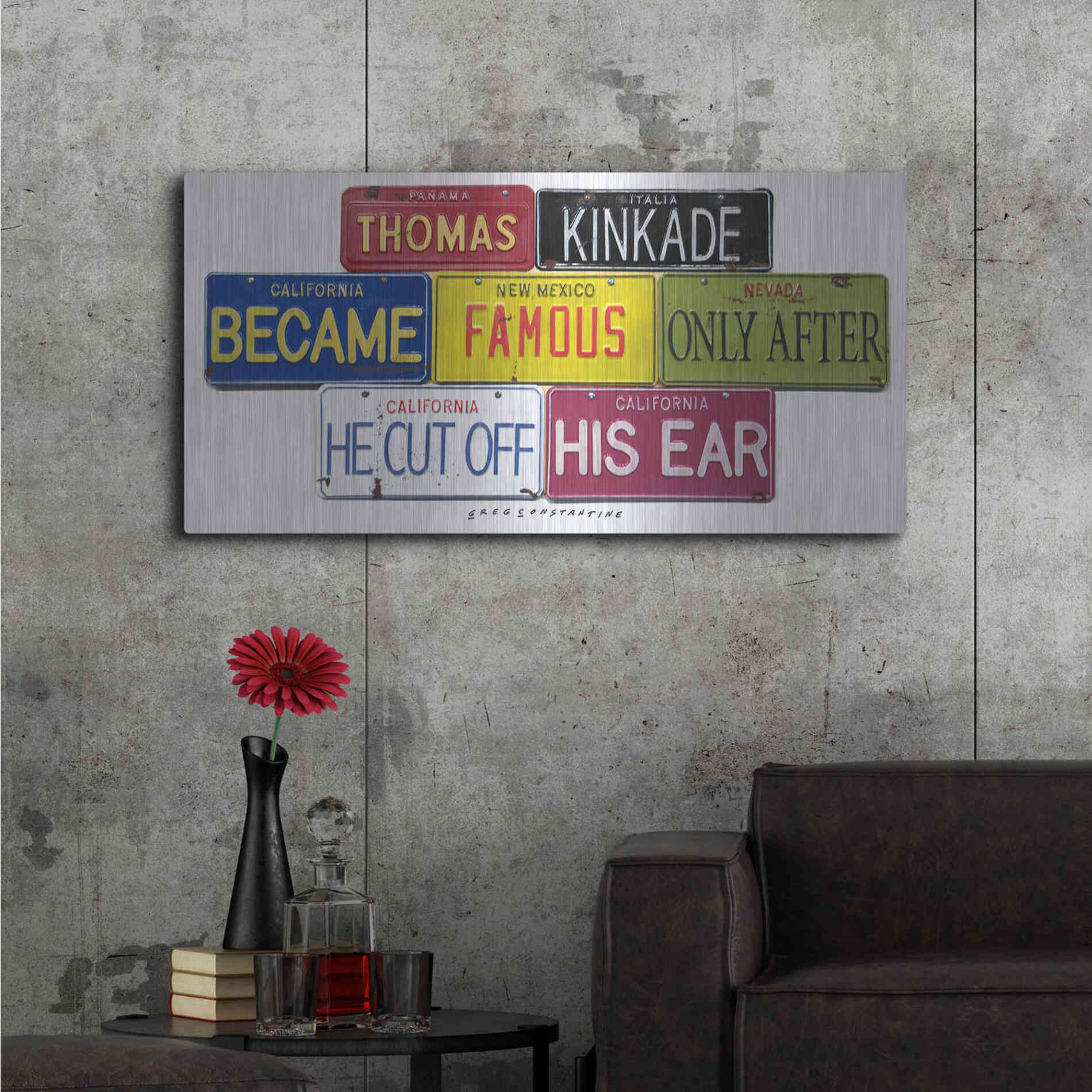 Luxe Metal Art 'Kinkade Cuts Ear' by Gregory Constantine, Metal Wall Art,48x24