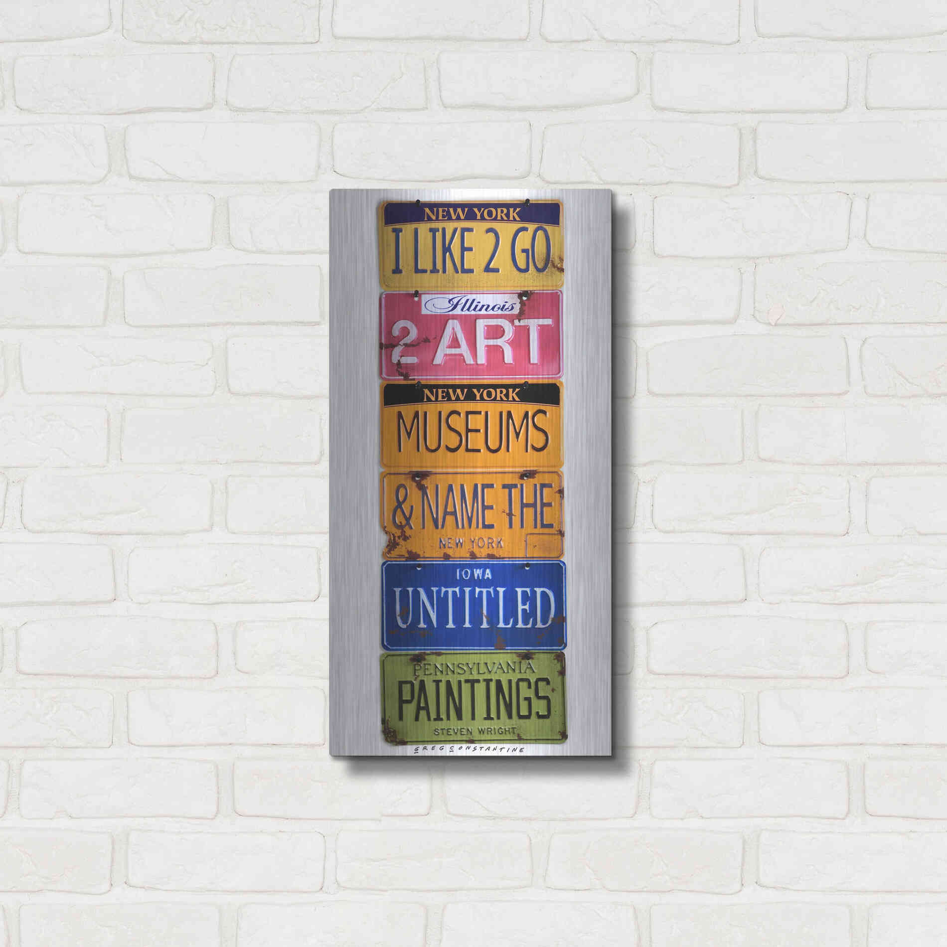 Luxe Metal Art 'I Like 2 Go 2 Museums' by Gregory Constantine, Metal Wall Art,12x24
