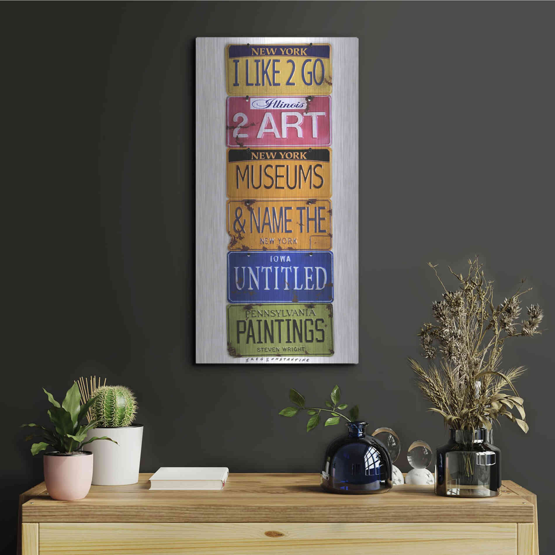 Luxe Metal Art 'I Like 2 Go 2 Museums' by Gregory Constantine, Metal Wall Art,12x24