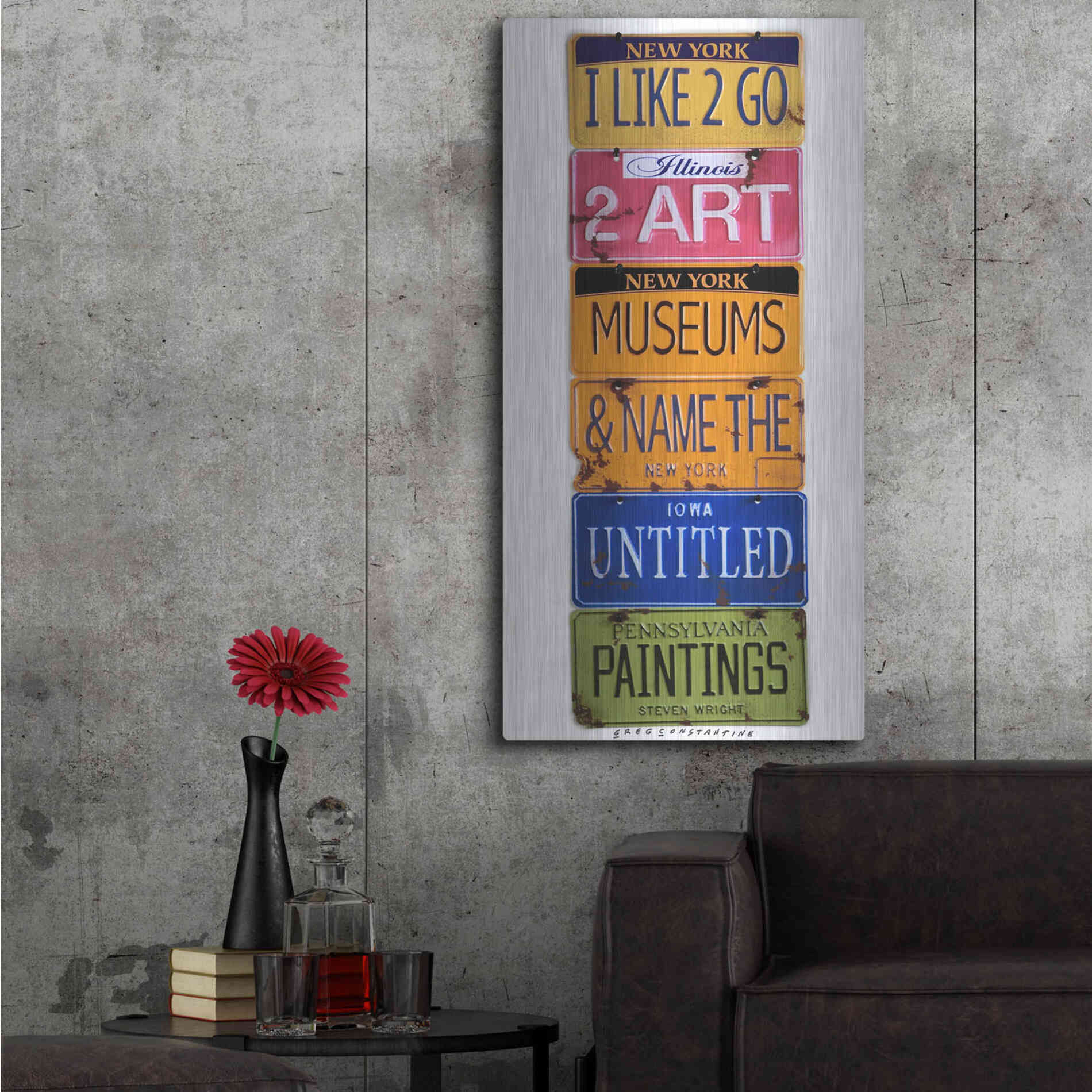 Luxe Metal Art 'I Like 2 Go 2 Museums' by Gregory Constantine, Metal Wall Art,24x48