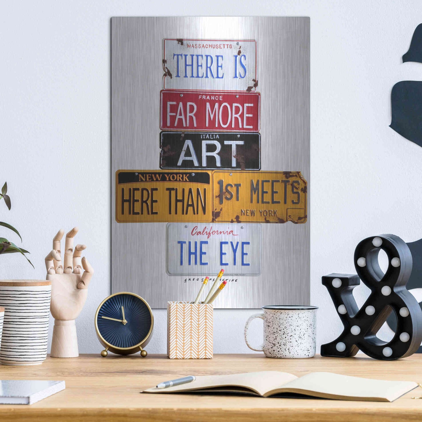 Luxe Metal Art 'Far More Art Here' by Gregory Constantine, Metal Wall Art,12x16