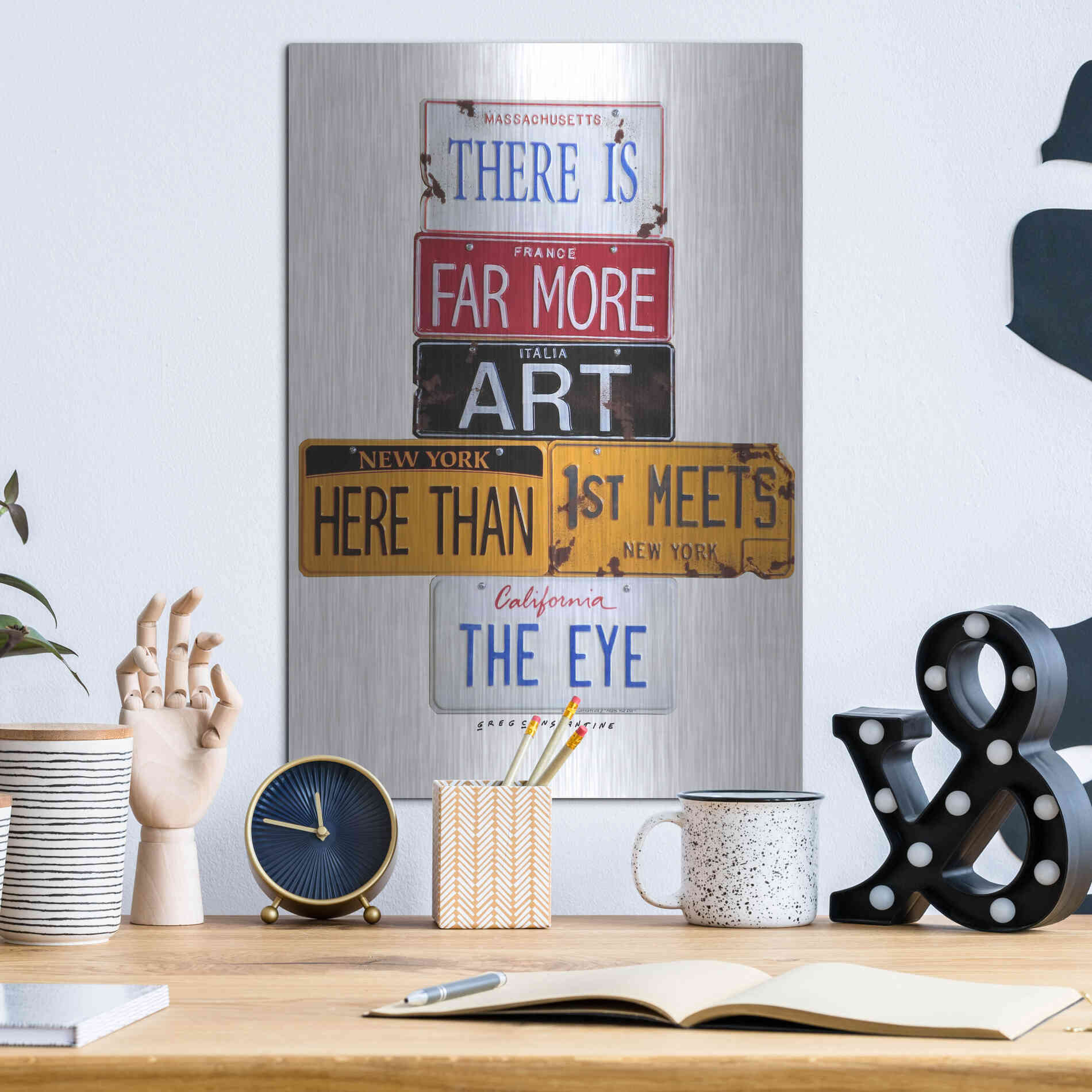 Luxe Metal Art 'Far More Art Here' by Gregory Constantine, Metal Wall Art,12x16