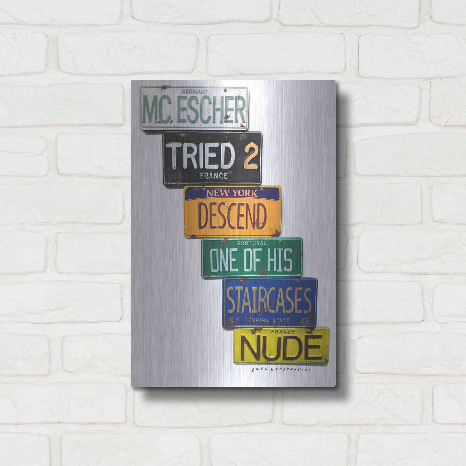 Luxe Metal Art 'Escher Descends' by Gregory Constantine, Metal Wall Art,12x16